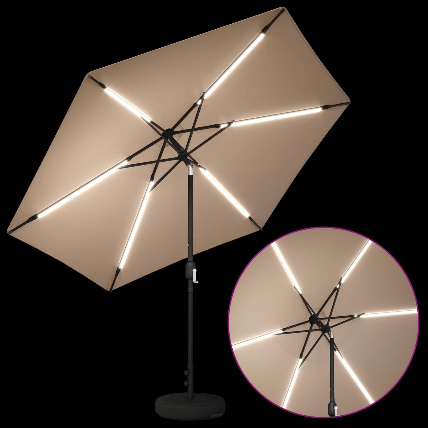 vidaXL Ομπρέλα Κήπου με LED Φώτα και Βάση 300 x 300 cm Πολυεστέρας