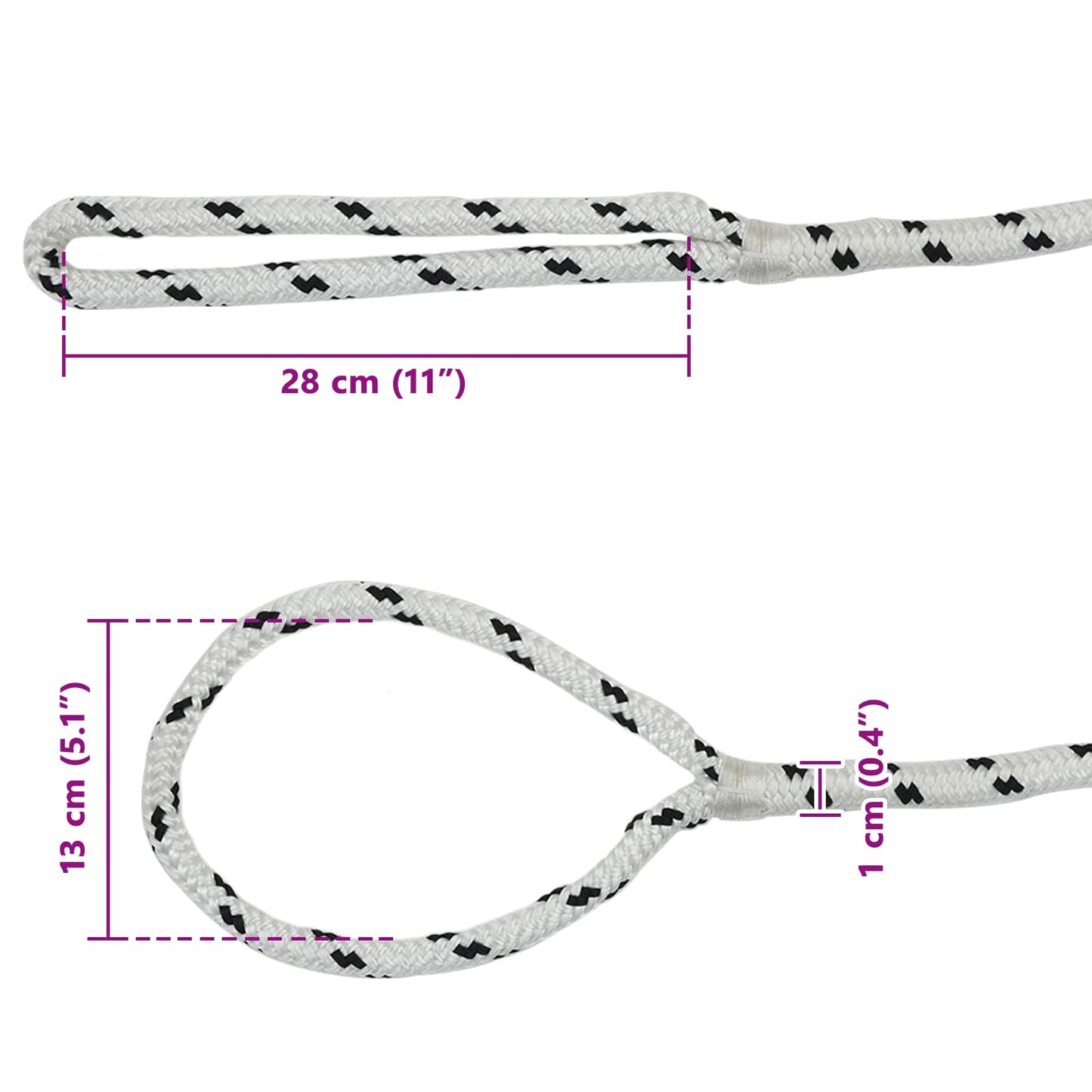 vidaXL Σχοινί Boat 10 mm 12 m Λευκό και Μαύρο Πολυεστέρας