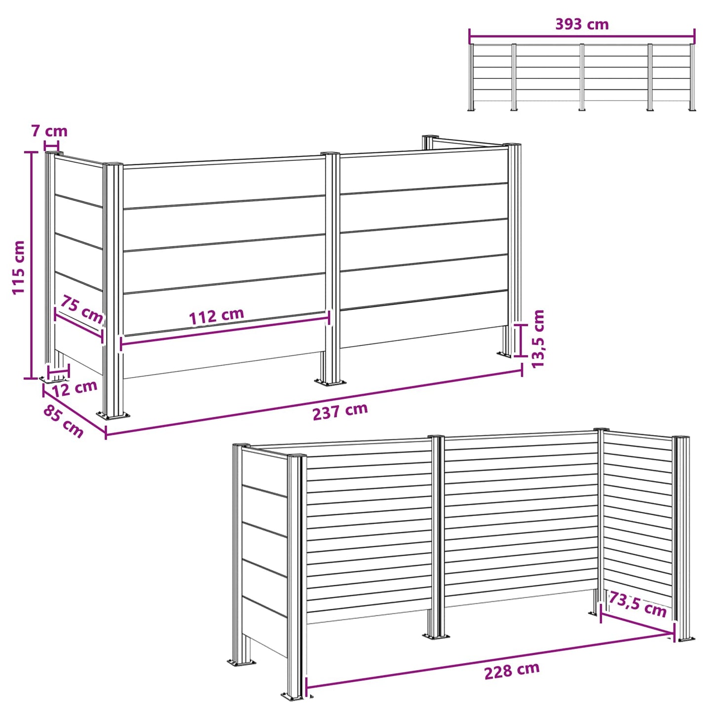 vidaXL Φράχτης Σκουπιδιών Γκρι 237 x 85 x 115 εκ Αλουμίνιο και WPC
