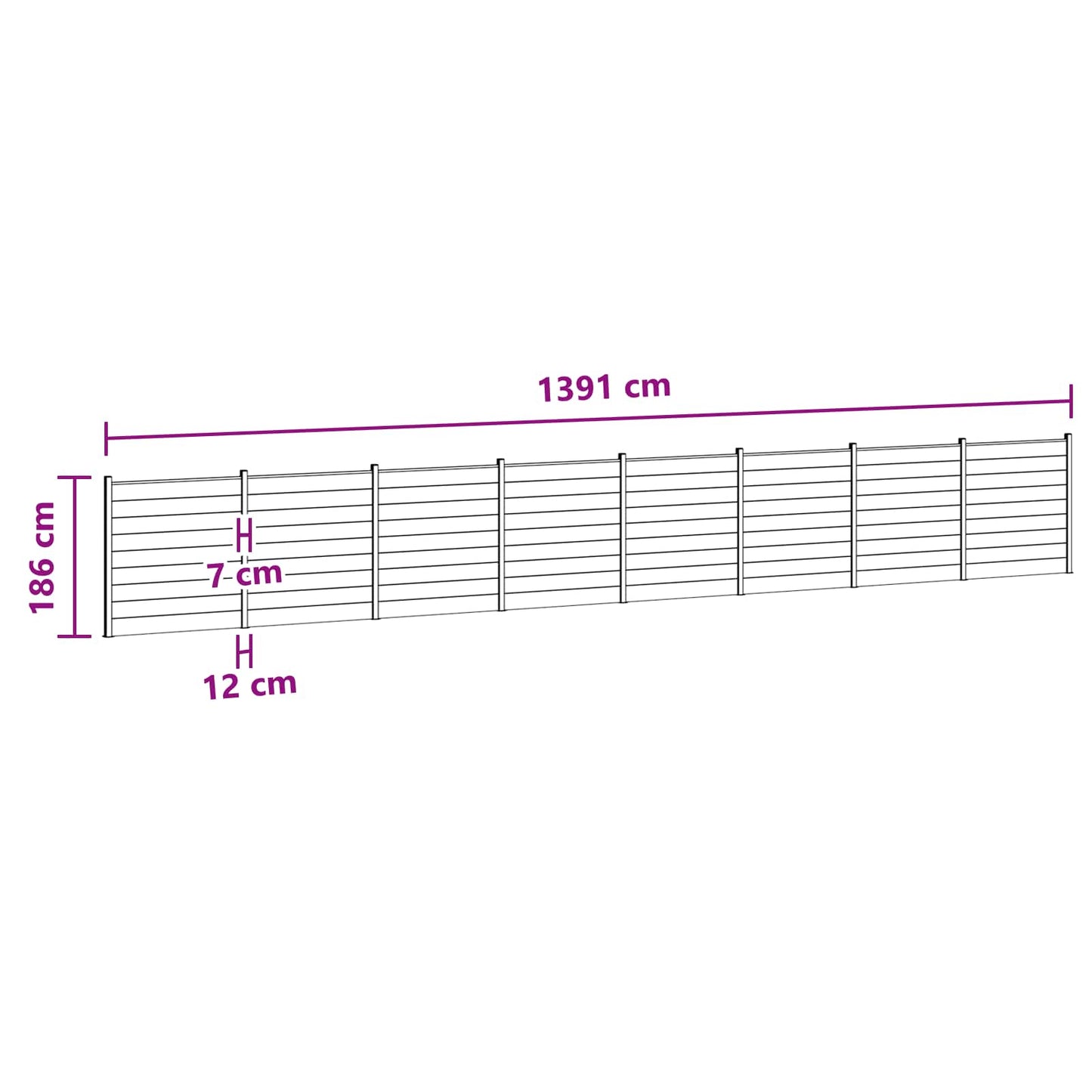vidaXL Σετ Φράχτη 8 τμχ. 1391 x 186 εκ. WPC και Αλουμίνιο Μαύρο