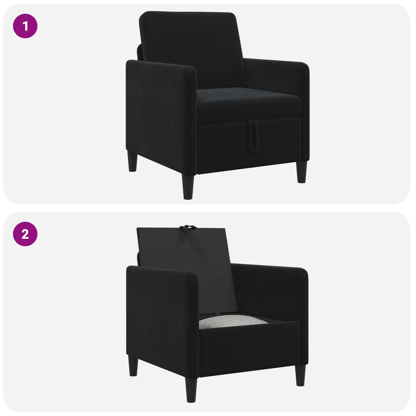 vidaXL Καναπές με Αποθήκευση Μαύρο 72 x 78 x 87 εκ. Πολυεστέρας