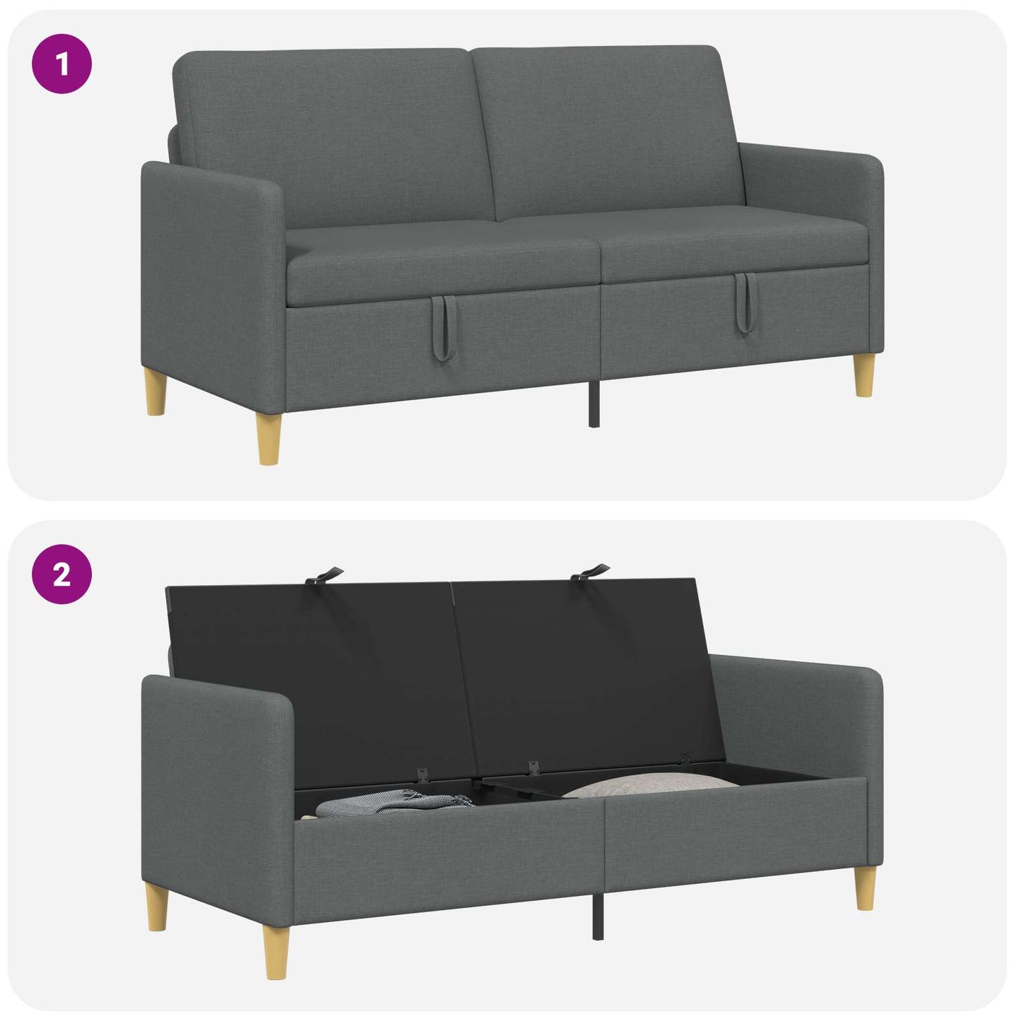 vidaXL Καναπές με Αποθήκευση Σκούρο Γκρι 172 x 78 x 87 εκ Πολυεστέρας