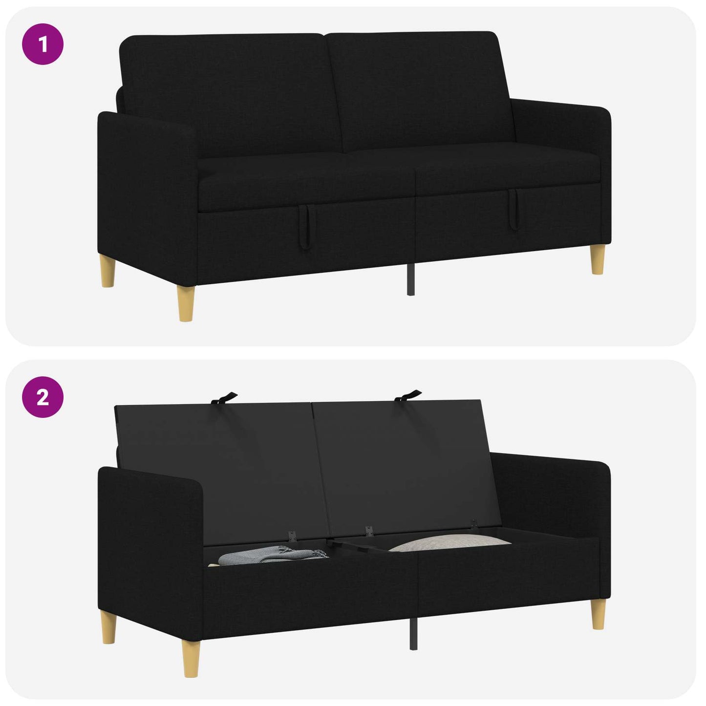 vidaXL Καναπές με Αποθήκευση Μαύρο 172 x 78 x 87 εκ Πολυεστέρας