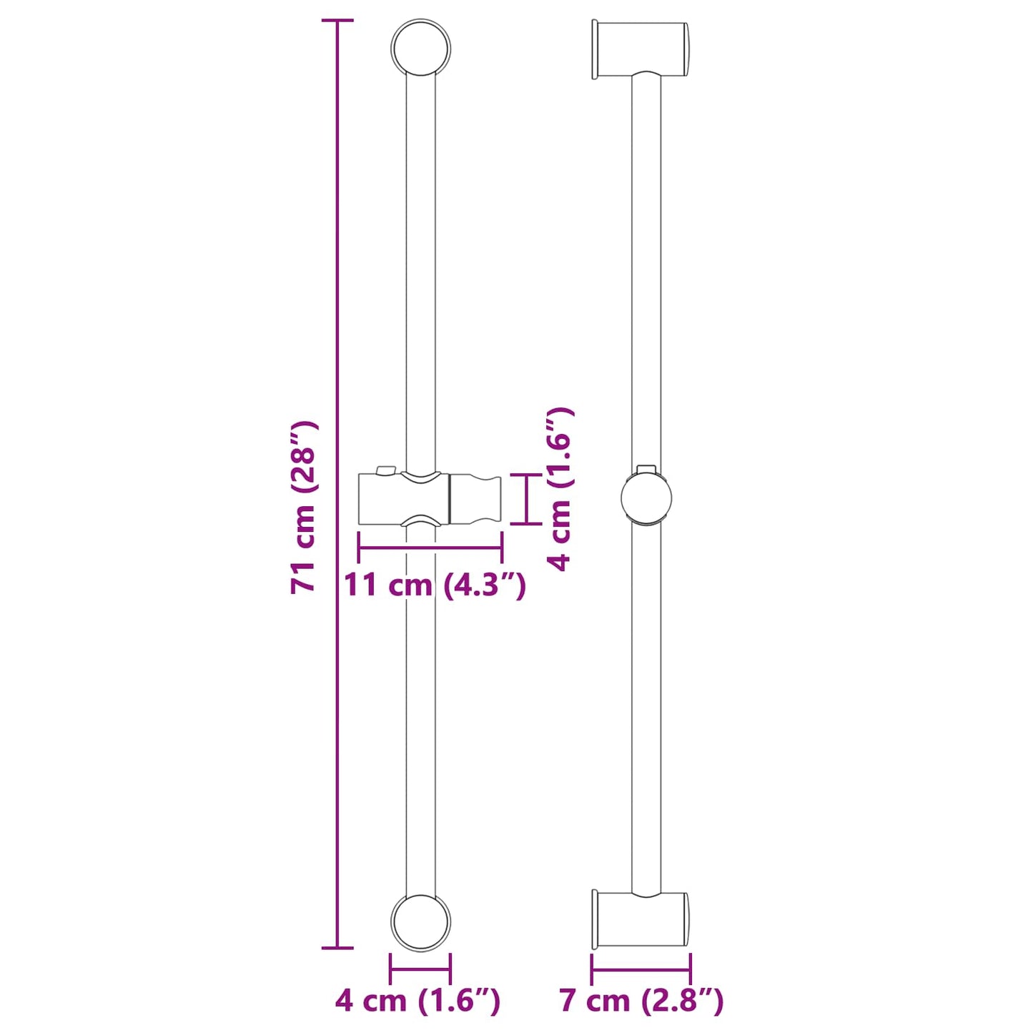 vidaXL Βάση Κεφαλής Ντους Μαύρο 71 cm Ανοξείδωτο Ατσάλι