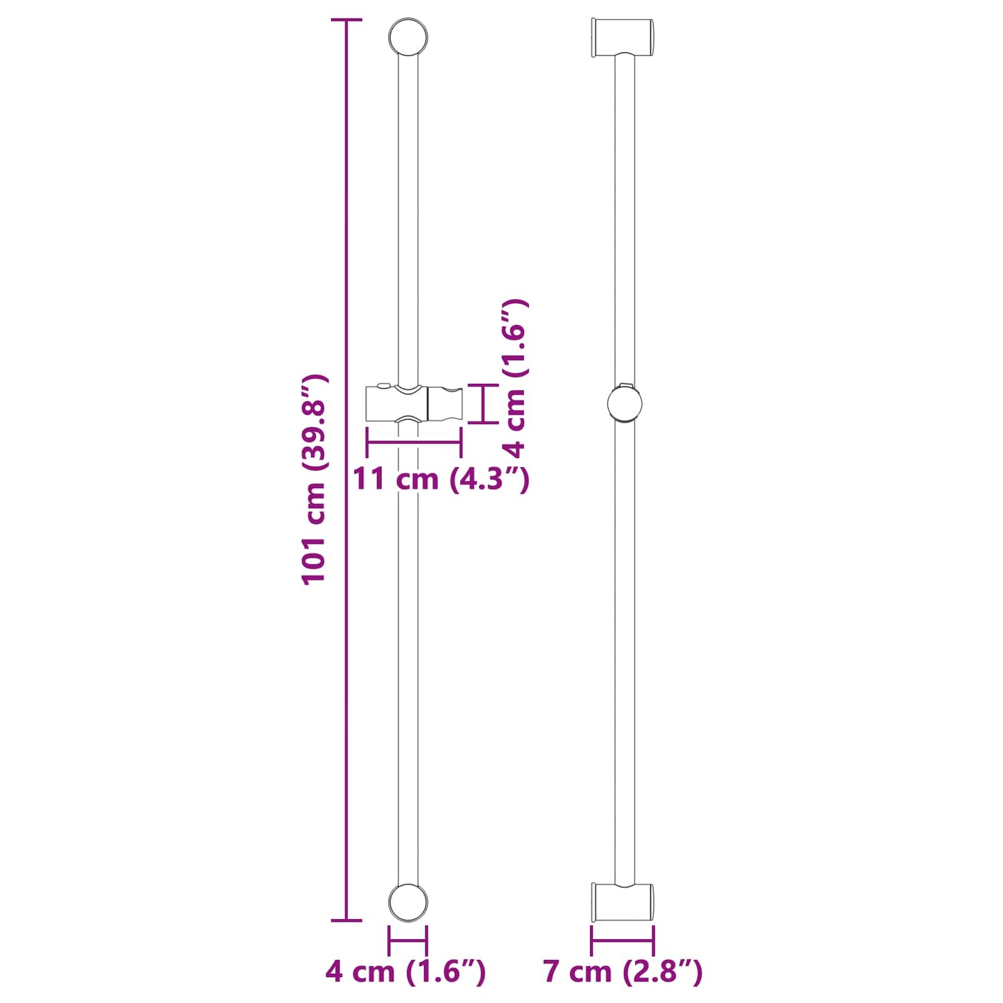 vidaXL Βάση Κεφαλής Ντους Χρωμέ 101 cm Ανοξείδωτο Ατσάλι