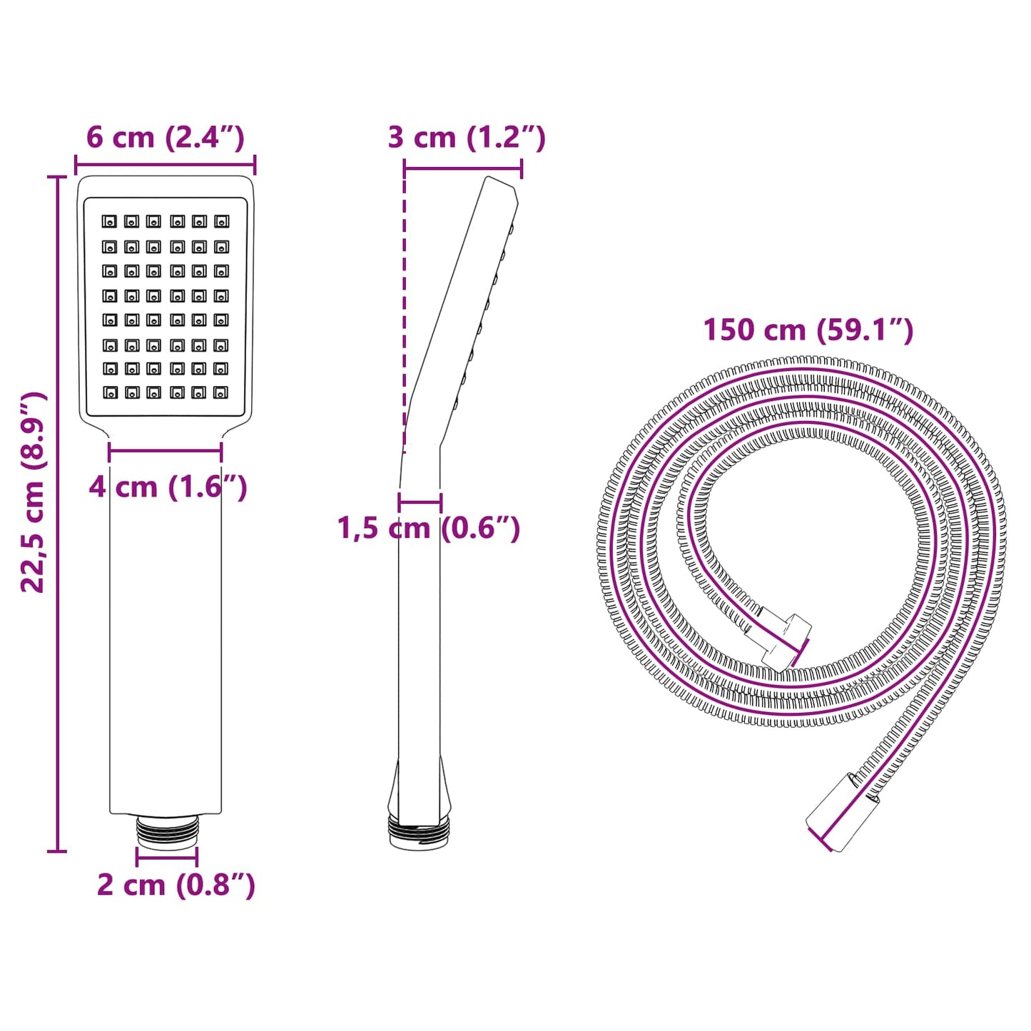 vidaXL Σετ Κεφαλής Ντους Μαύρο 150 cm Ανοξείδωτο Ατσάλι