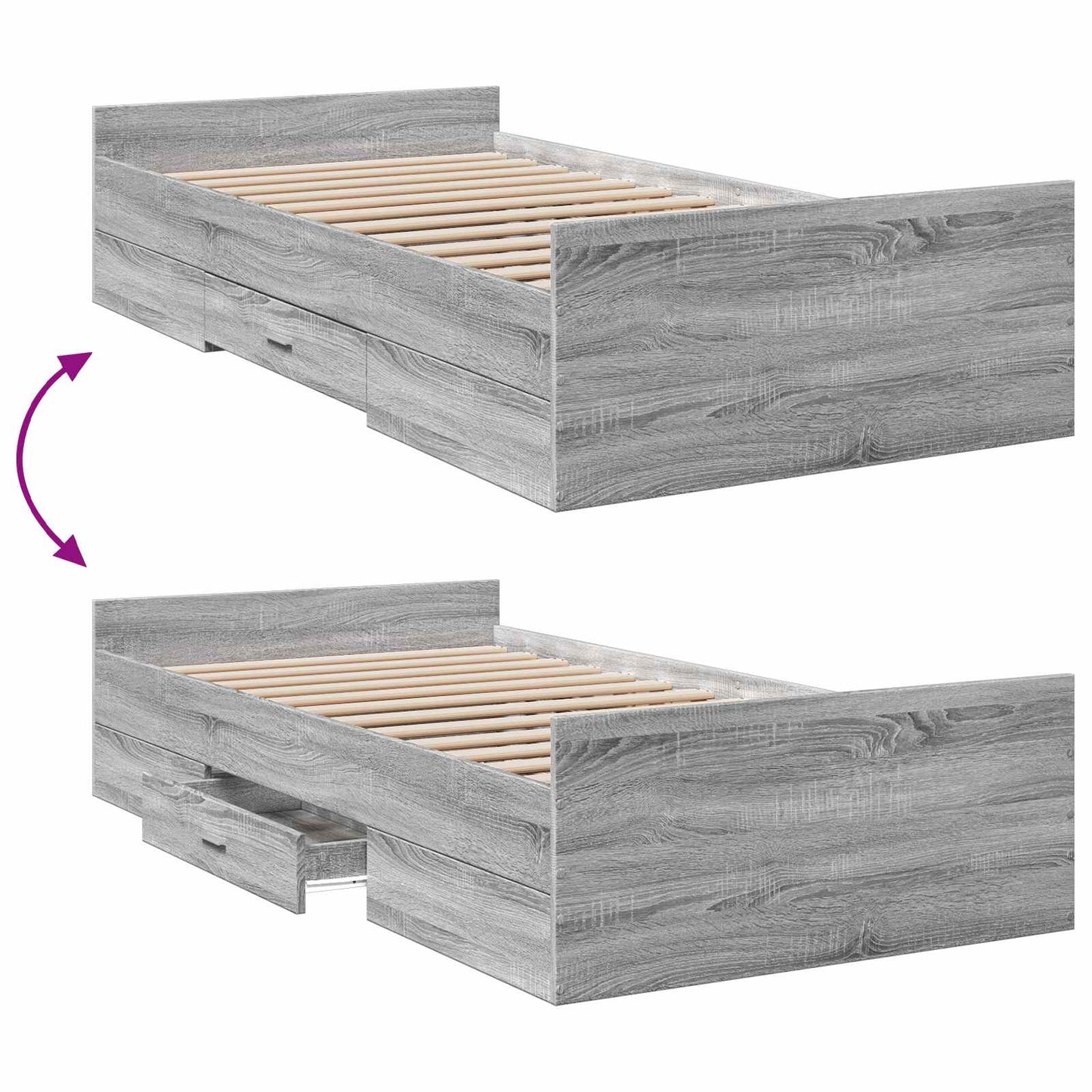 vidaXL Σκελετός κρεβατιού με αποθήκευση Γκρι Sonoma 80 x 200 cm