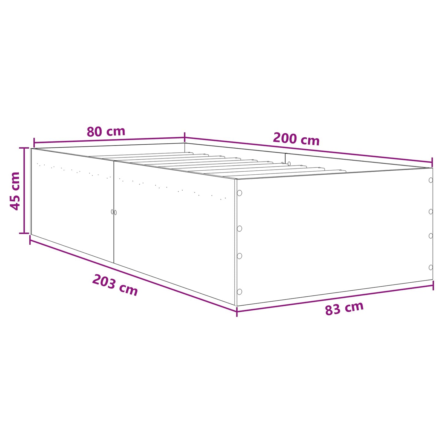 vidaXL Κρεβάτι δαπέδου Μαύρη Δρυς 80 x 200 cm Επεξεργασμένο Ξύλο