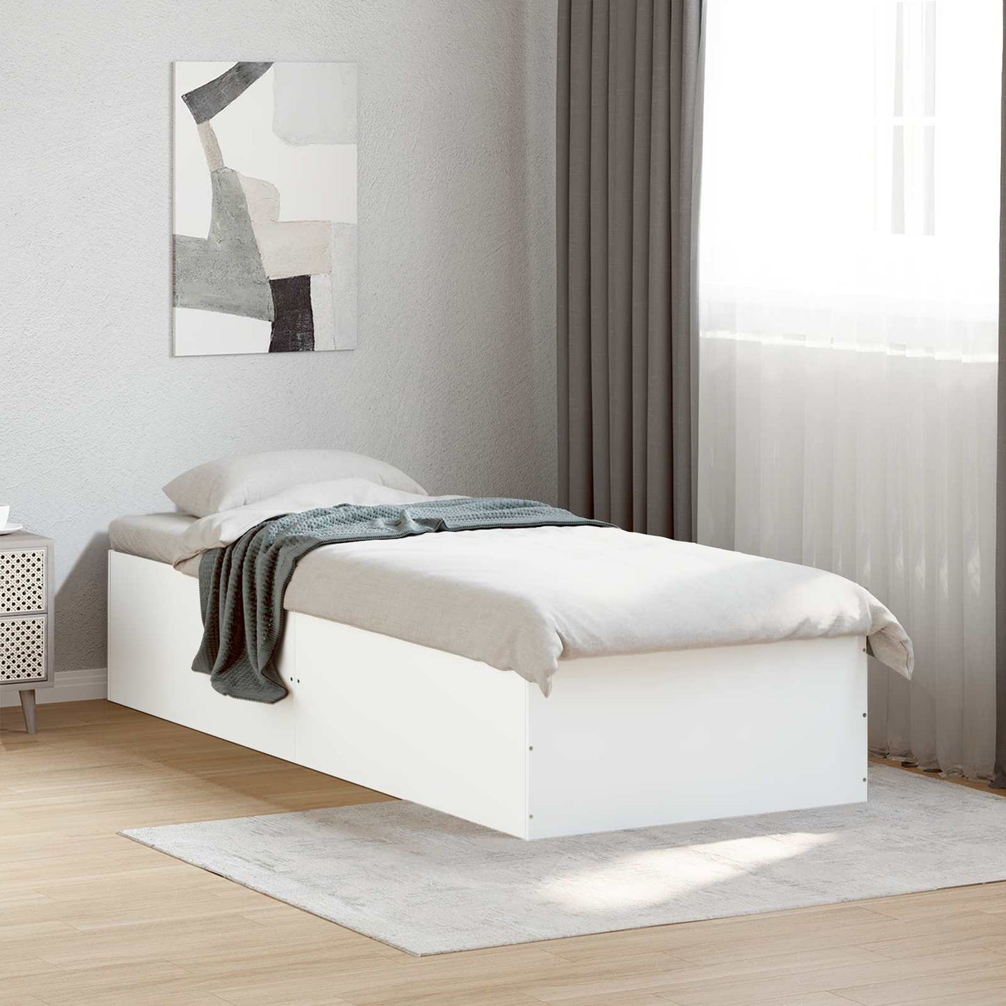vidaXL Κρεβάτι δαπέδου Λευκό 80 x 200 cm Επεξεργασμένο Ξύλο