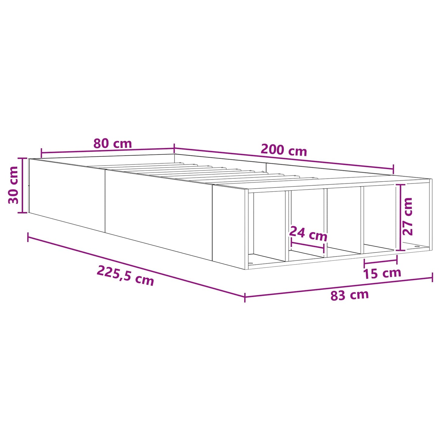 vidaXL Σκελετός κρεβατιού με αποθήκευση Sonoma Δρυς 80 x 200 cm