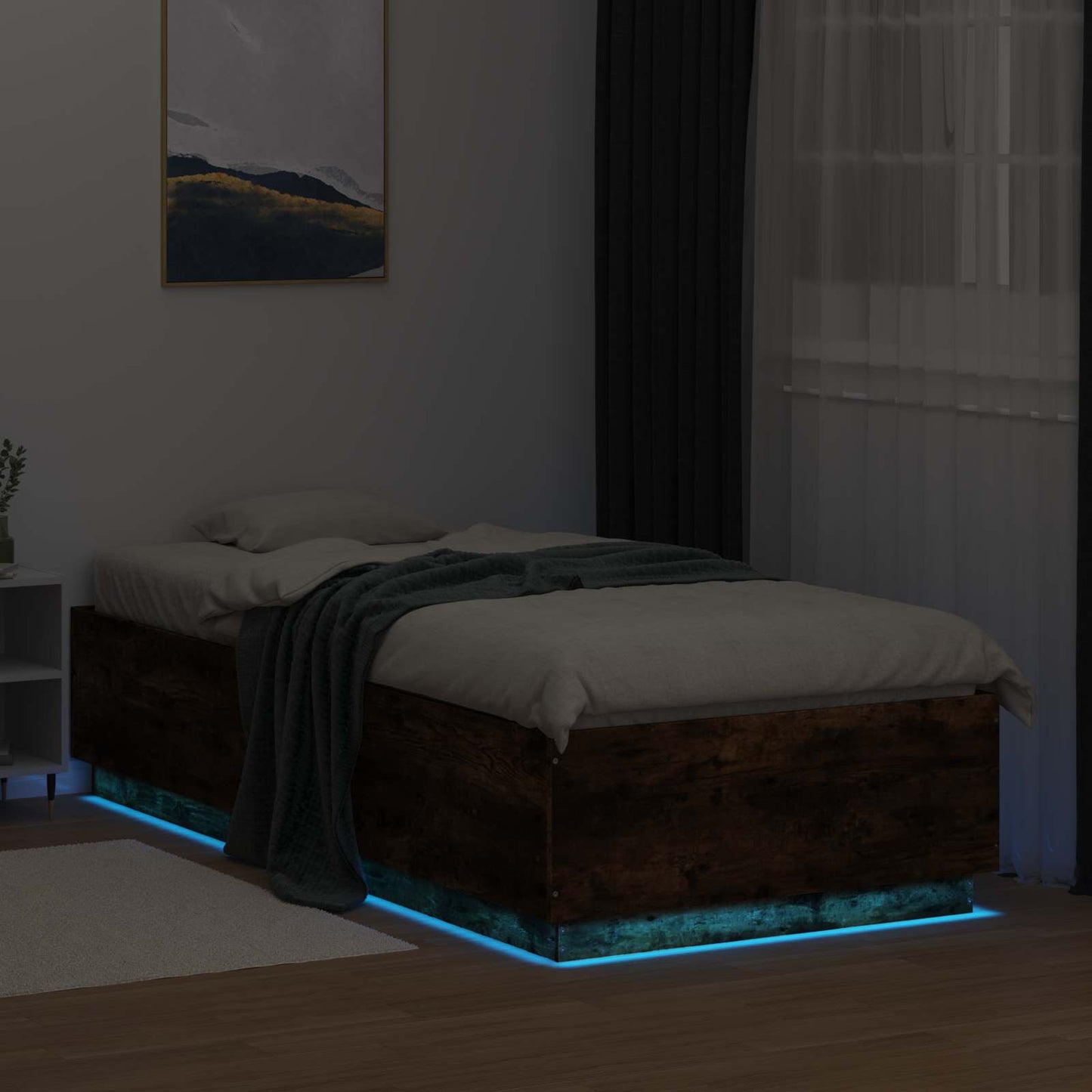 vidaXL Κρεβάτι με φωτισμό LED Καπνισμένο Ξύλο Δρυός 80 x 200 cm