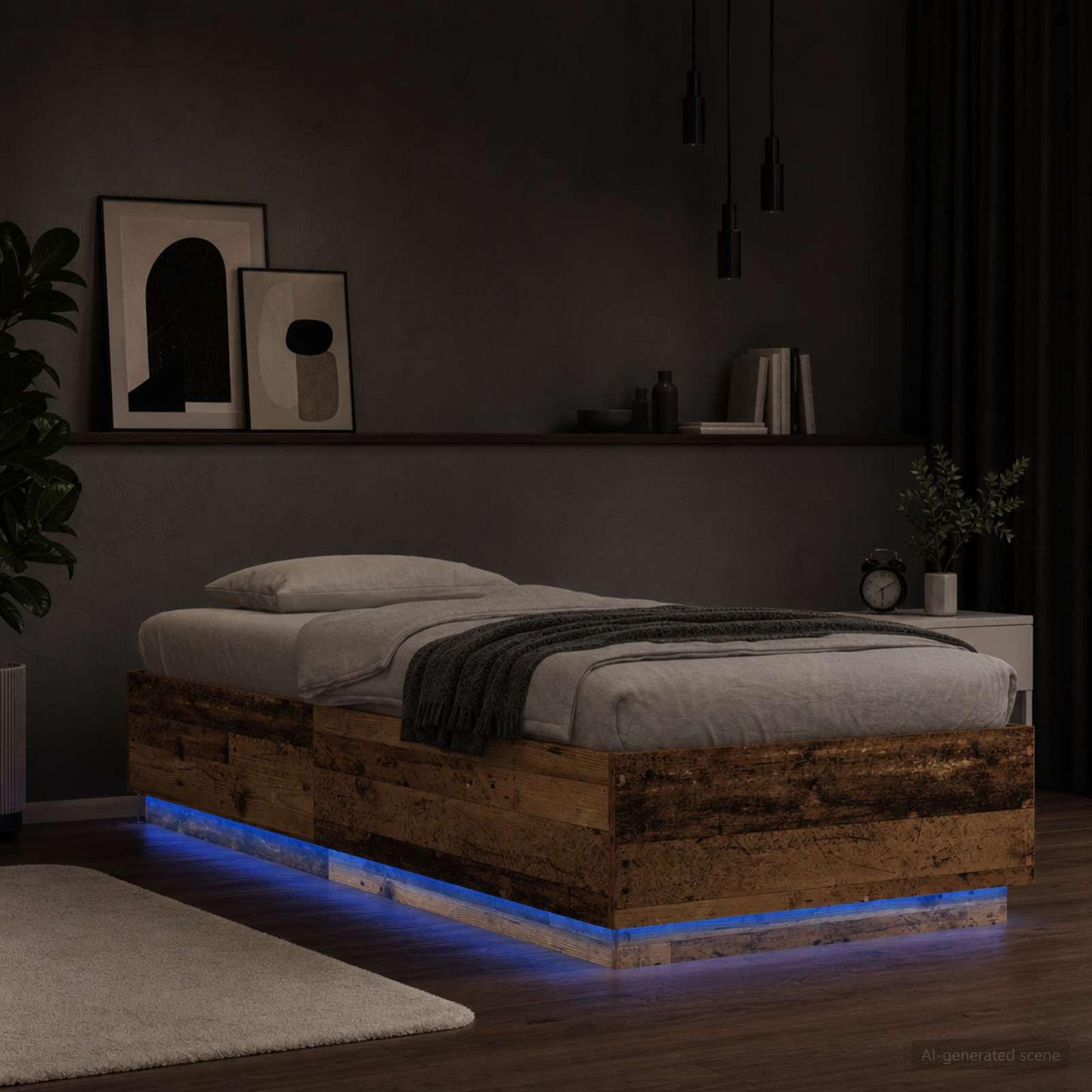 vidaXL Κρεβάτι με φωτισμό LED Παλαιωμένο ξύλο 80 x 200 cm