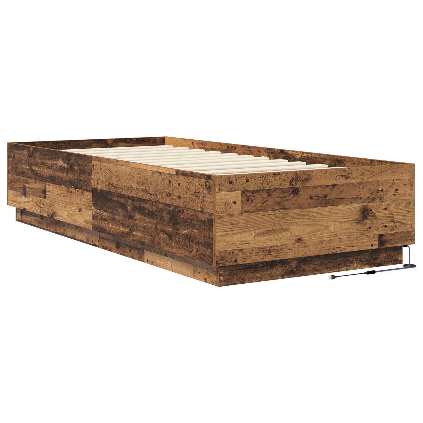 vidaXL Κρεβάτι με φωτισμό LED Παλαιωμένο ξύλο 80 x 200 cm