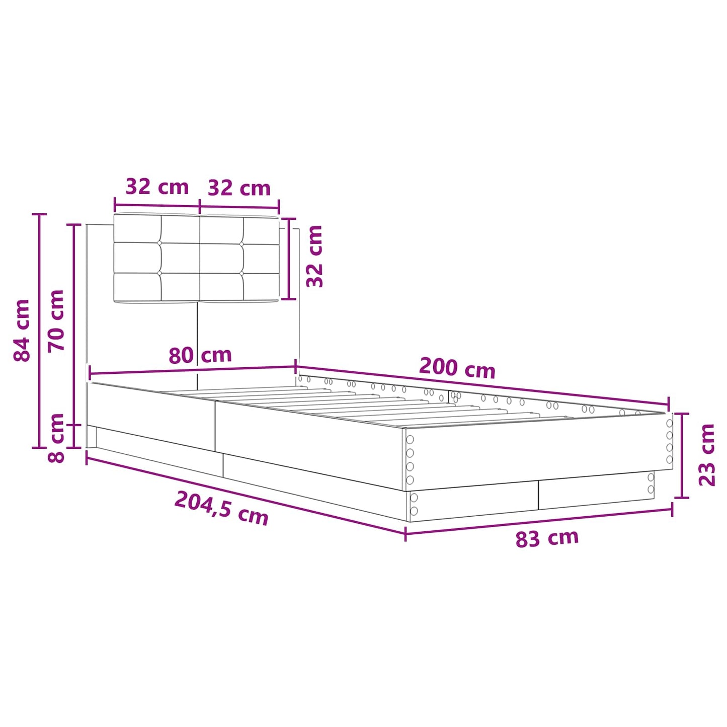 vidaXL Κρεβάτι με Κεφαλάρι Sonoma Δρυς 80 x 200 cm Επεξεργασμένο Ξύλο