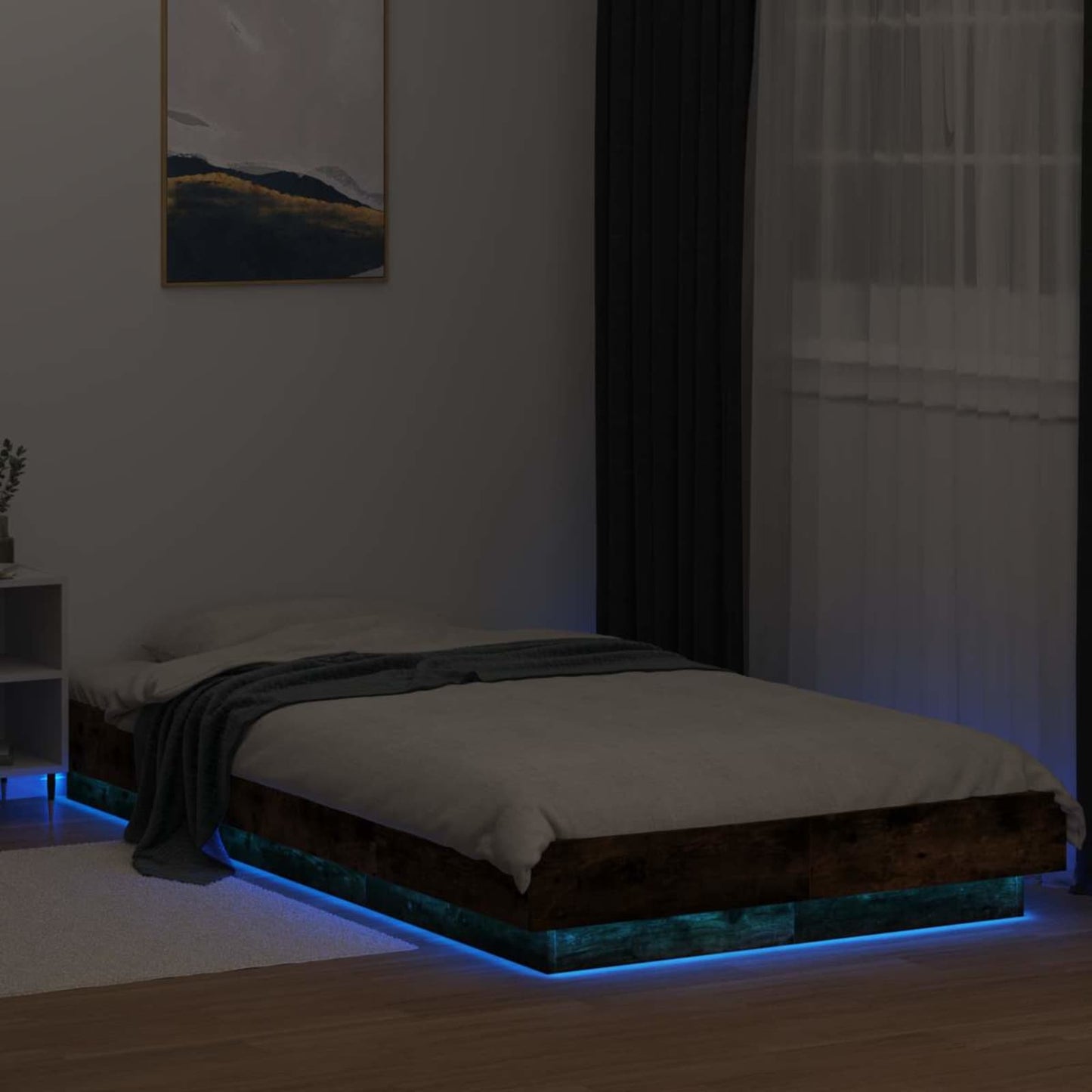 vidaXL Κρεβάτι με φωτισμό LED Καπνισμένο Ξύλο Δρυός 80 x 200 cm