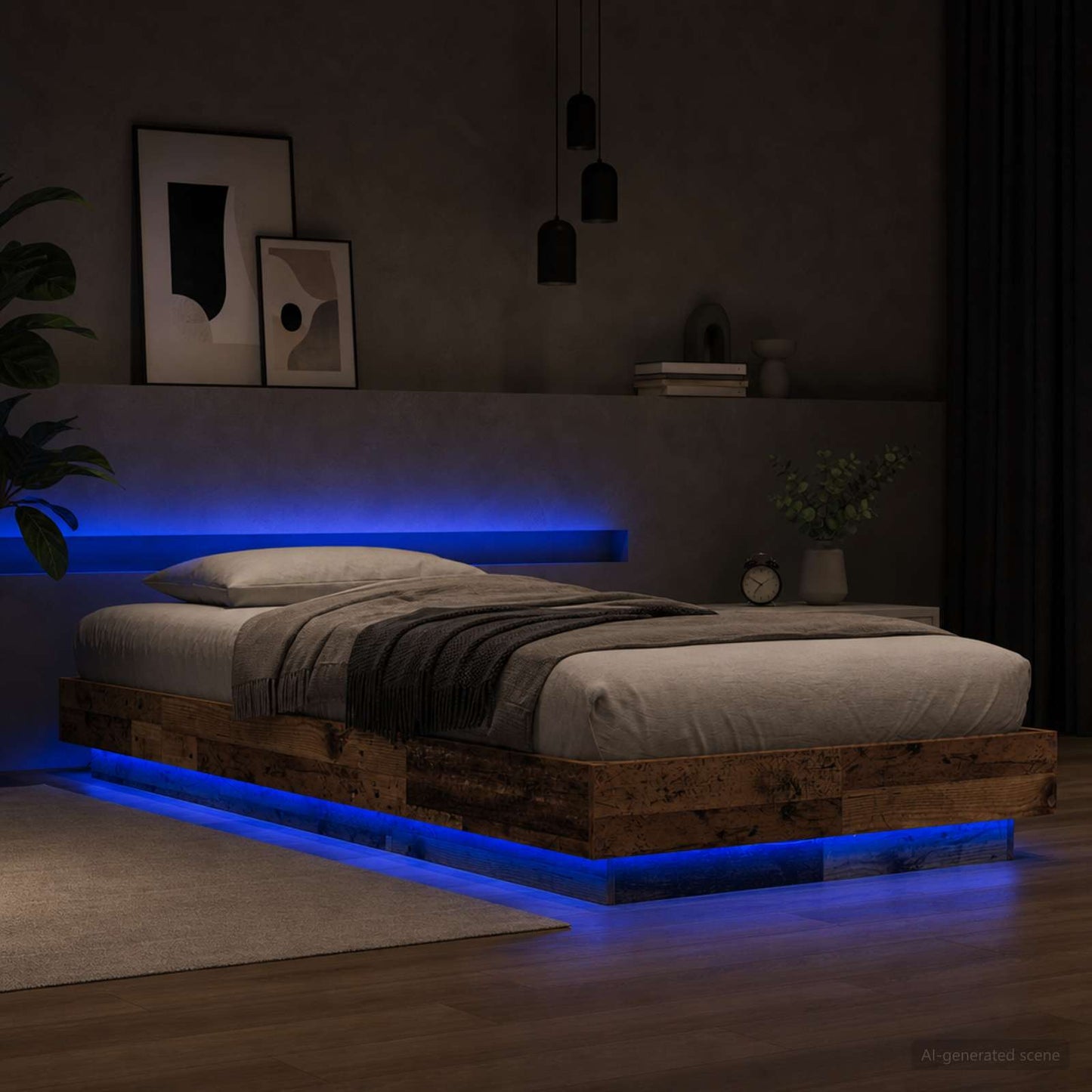 vidaXL Κρεβάτι με φωτισμό LED Παλαιωμένο ξύλο 80 x 200 cm
