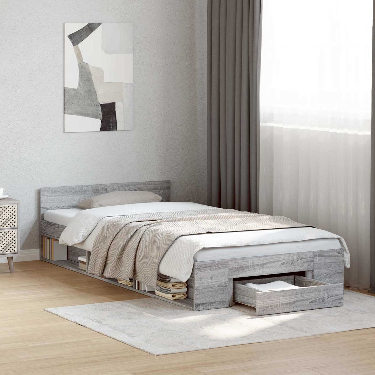 vidaXL Σκελετός κρεβατιού με αποθήκευση Γκρι Sonoma 80 x 200 cm