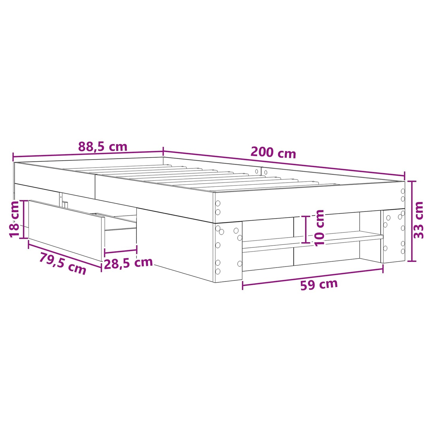 vidaXL Σκελετός κρεβατιού με αποθήκευση Artisian Δρυς 80 x 200 cm