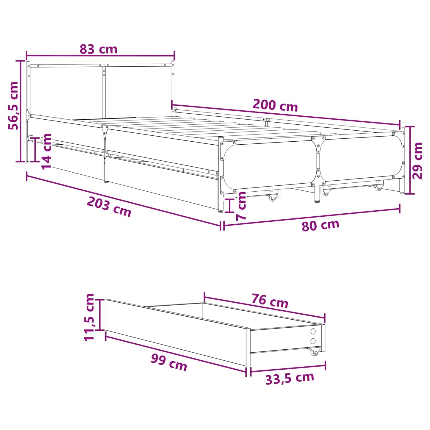 vidaXL Κρεβάτι με Κεφαλάρι Sonoma Δρυς 80 x 200 cm Επεξεργασμένο Ξύλο