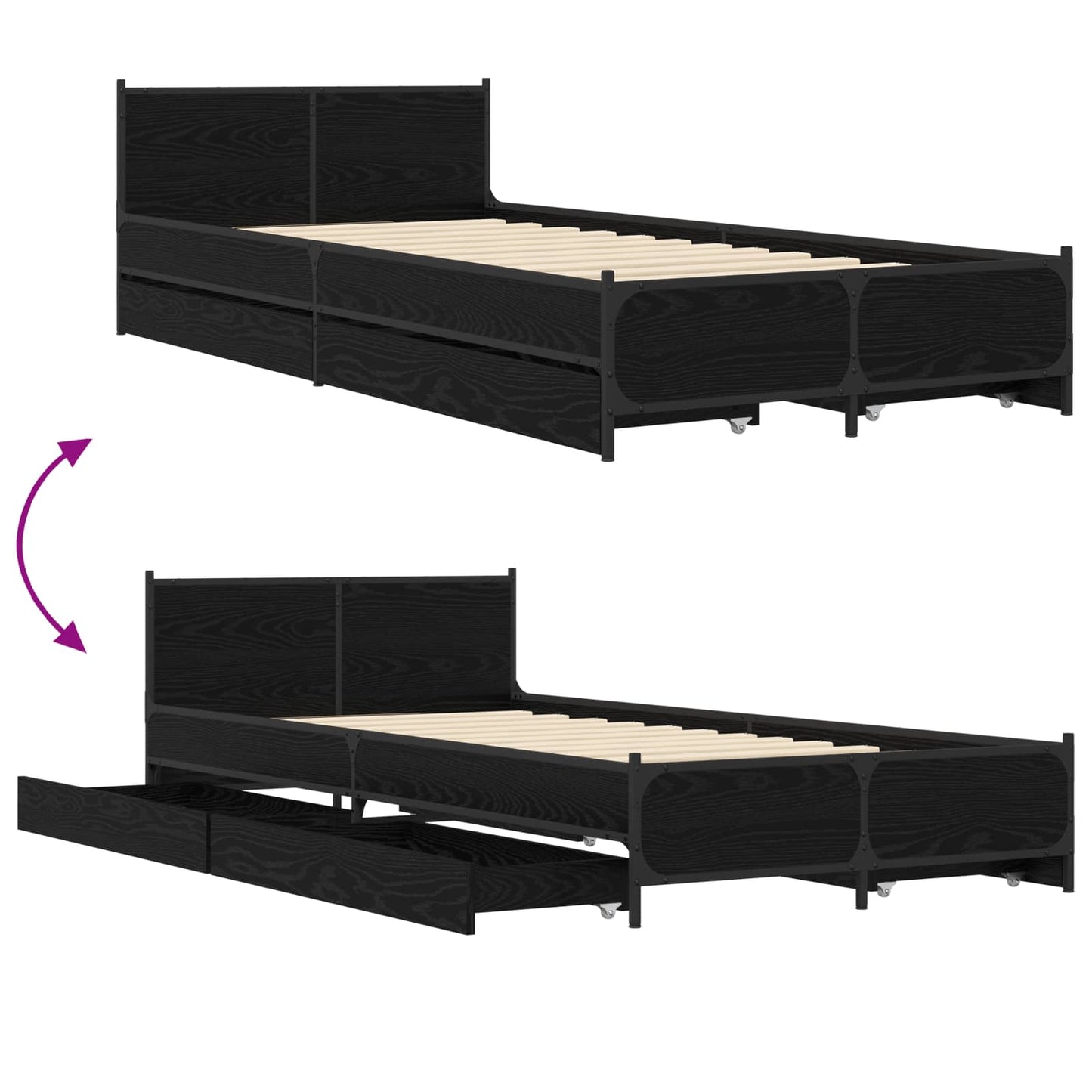 vidaXL Κρεβάτι με Κεφαλάρι Μαύρη Δρυς 80 x 200 cm Επεξεργασμένο Ξύλο