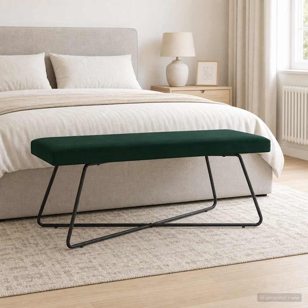 vidaXL παγκάκι Μονόχρωμο Σκούρο Πράσινο 110 x 40 x 45 cm Βελούδο