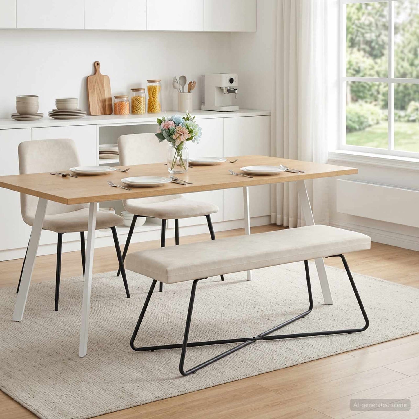 vidaXL παγκάκι Μονόχρωμο Κρεμ 110 x 40 x 45 cm Βελούδο