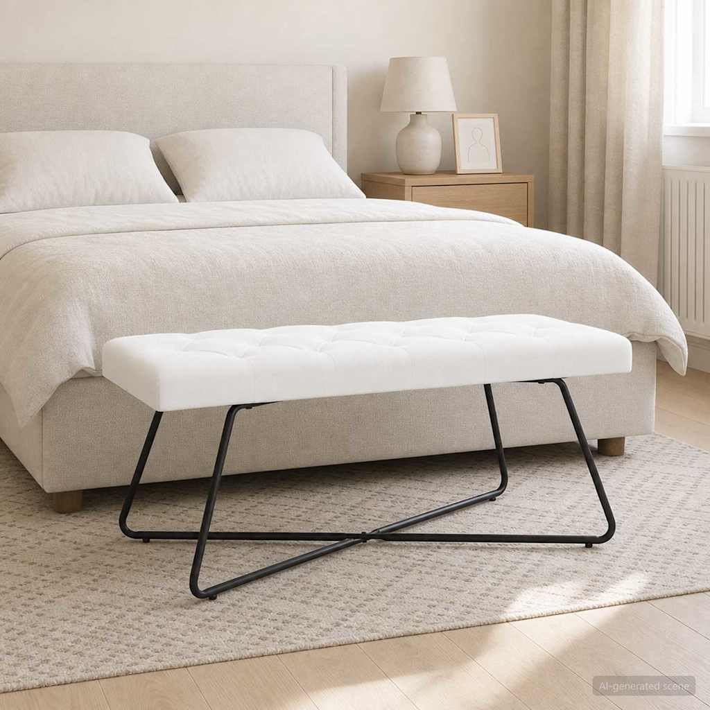 vidaXL Πάγκος με κουμπωτές επιφάνειες Λευκό 110 x 40 x 46 cm Ύφασμα