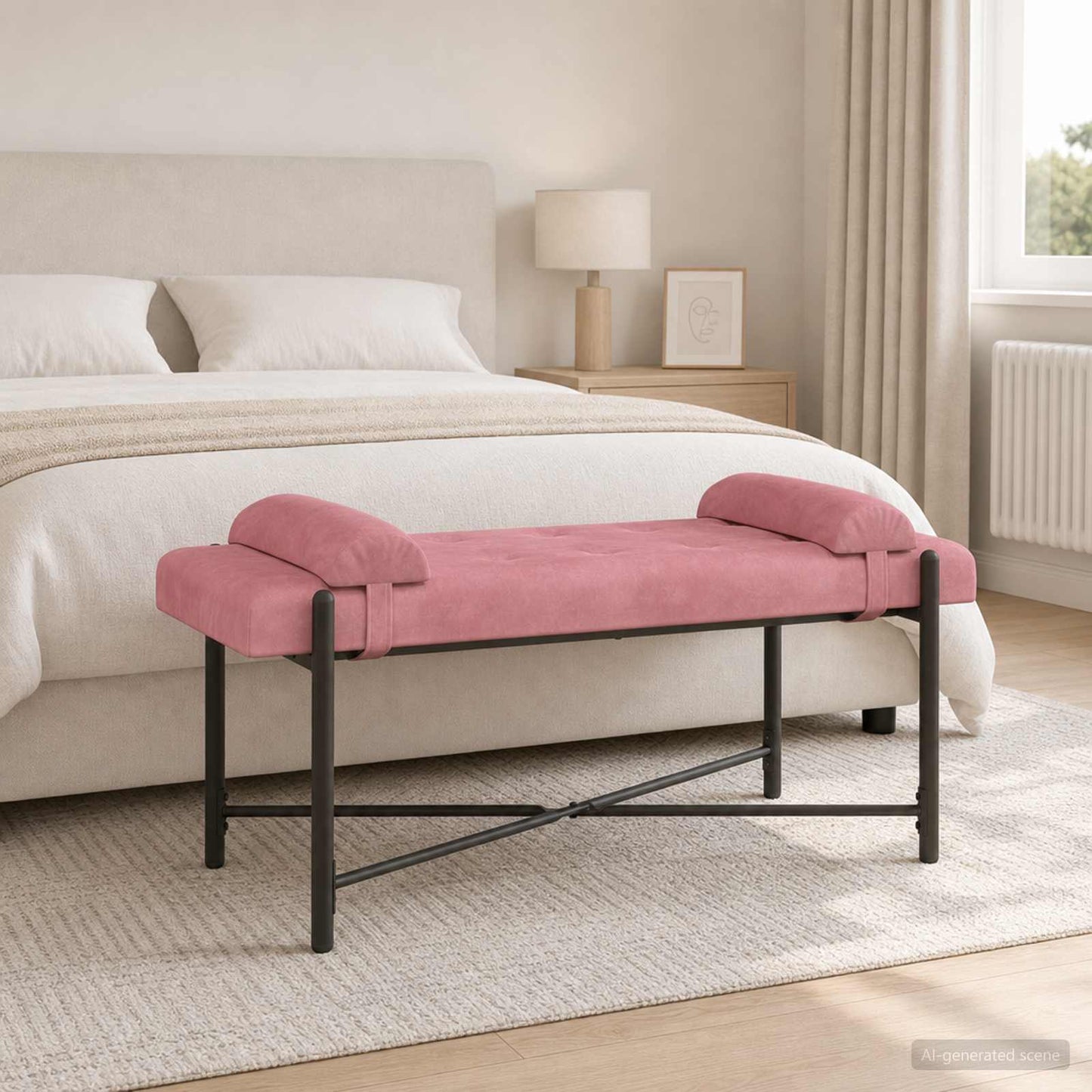 vidaXL Παγκάκι με κουμπιά και μαξιλάρια Ροζ 110 x 40 x 46 cm Βελούδο
