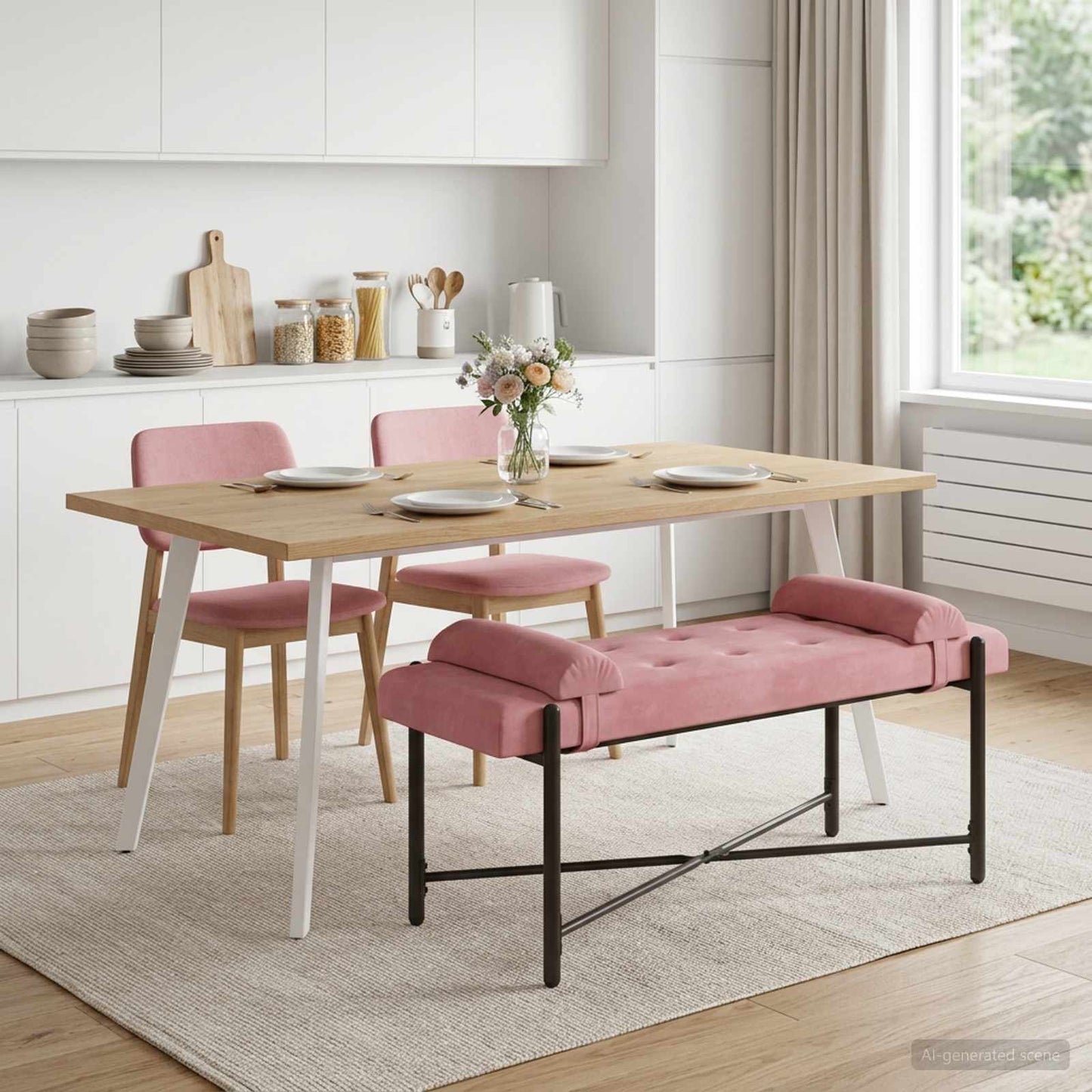 vidaXL Παγκάκι με κουμπιά και μαξιλάρια Ροζ 110 x 40 x 46 cm Βελούδο