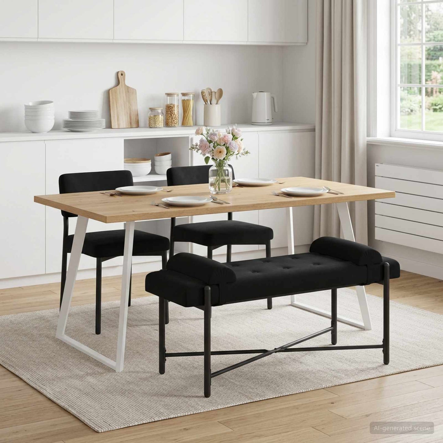 vidaXL Παγκάκι με κουμπιά και μαξιλάρια Μαύρο 110 x 40 x 46 cm Βελούδο