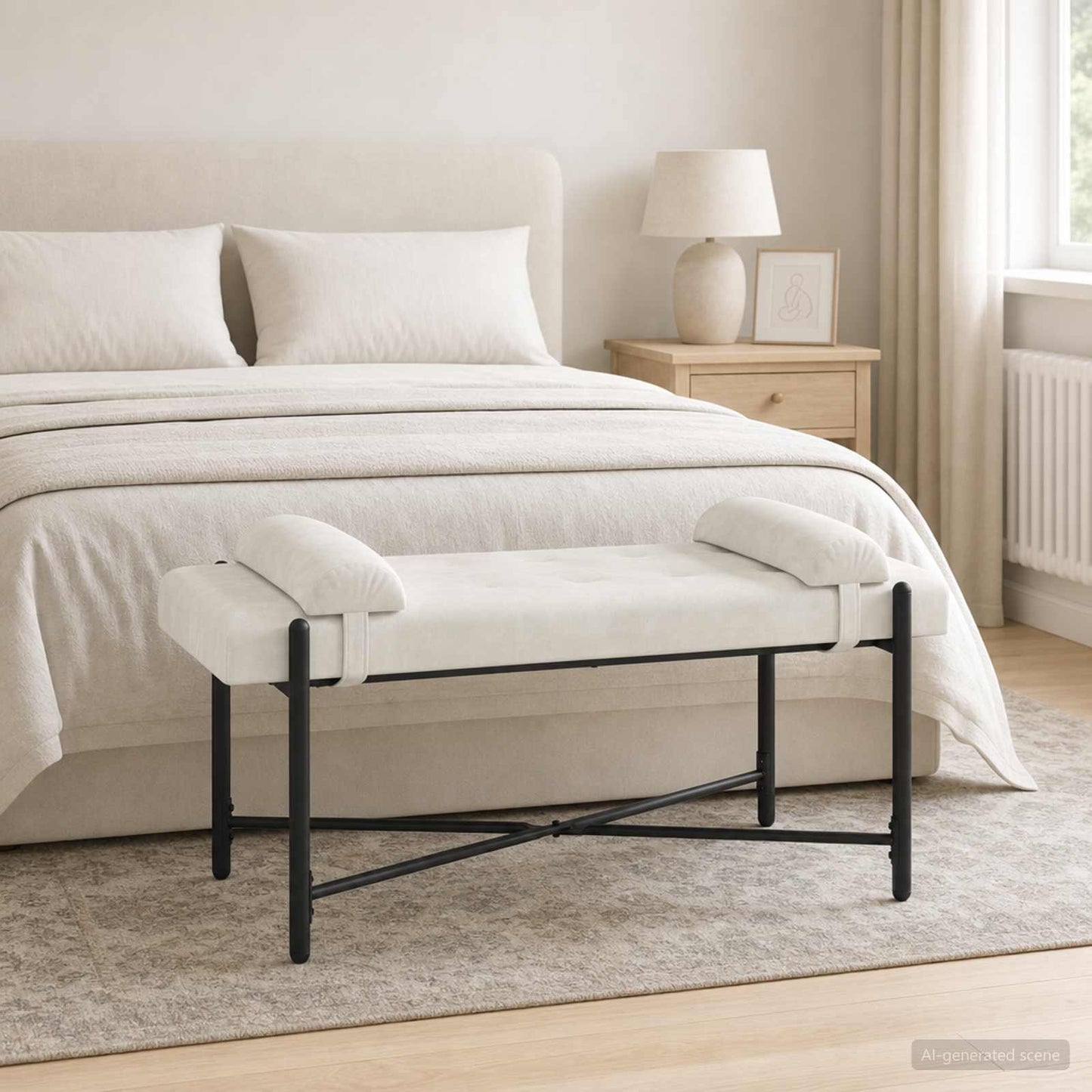 vidaXL Παγκάκι με κουμπιά και μαξιλάρια Κρεμ 110 x 40 x 46 cm Βελούδο