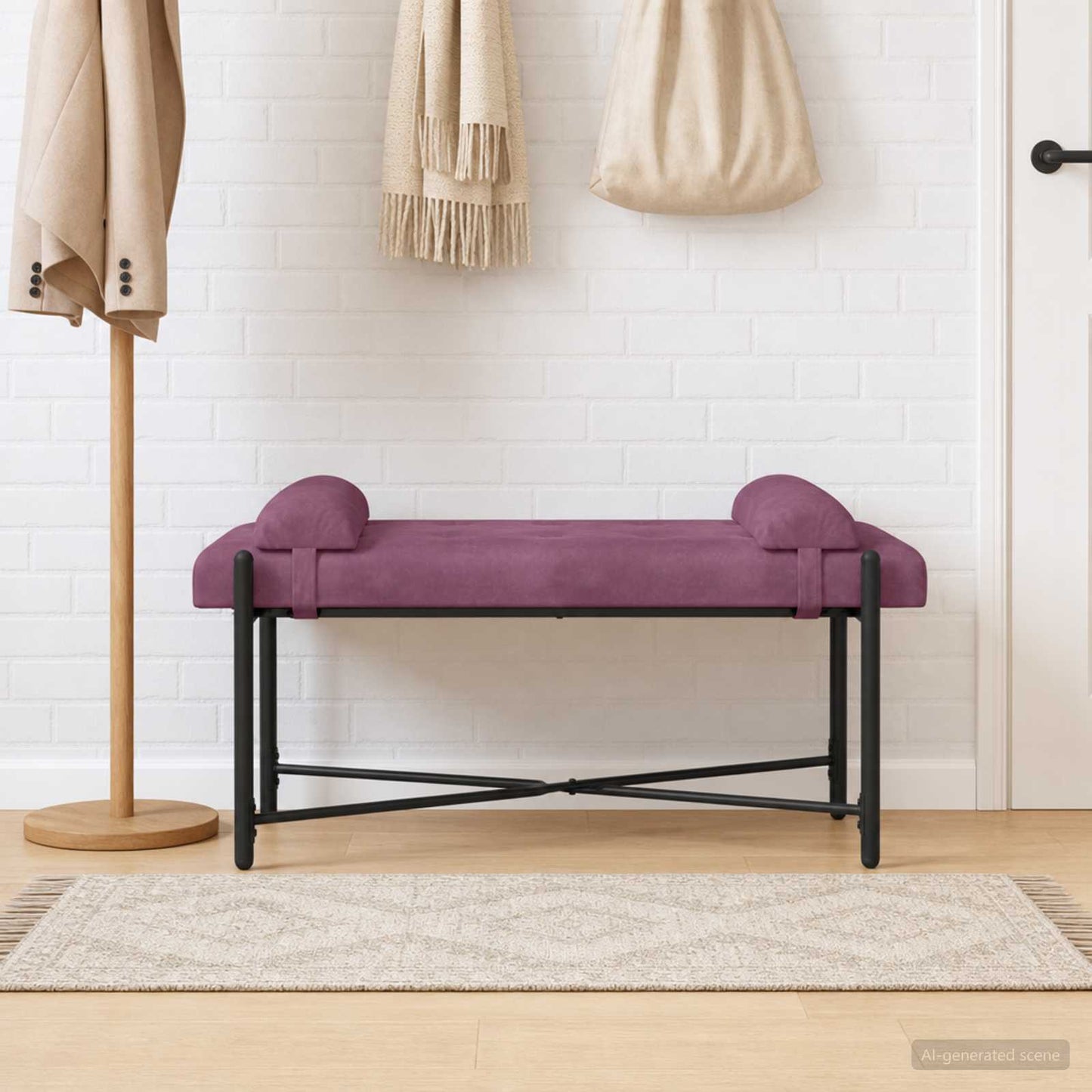 vidaXL Παγκάκι με κουμπιά και μαξιλάρια Μοβ 110 x 40 x 46 cm Βελούδο
