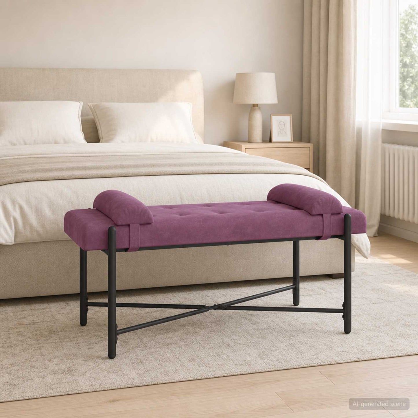 vidaXL Παγκάκι με κουμπιά και μαξιλάρια Μοβ 110 x 40 x 46 cm Βελούδο
