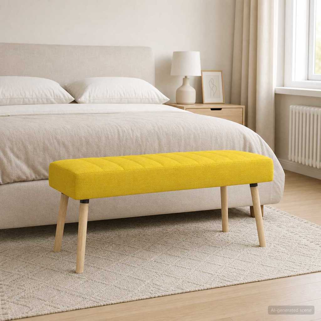 vidaXL Πάγκος με Καναλεύματα Απαλό Κίτρινο 110 x 40 x 46 cm Ύφασμα