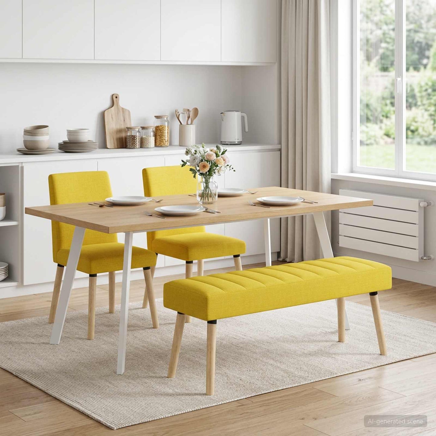 vidaXL Πάγκος με Καναλεύματα Απαλό Κίτρινο 110 x 40 x 46 cm Ύφασμα