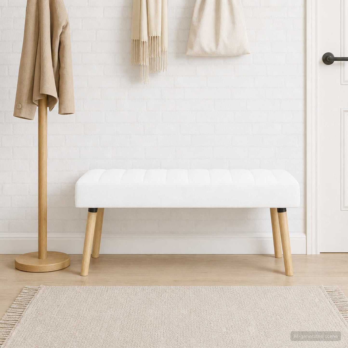vidaXL Πάγκος με Καναλεύματα Λευκό 110 x 40 x 46 cm Ύφασμα