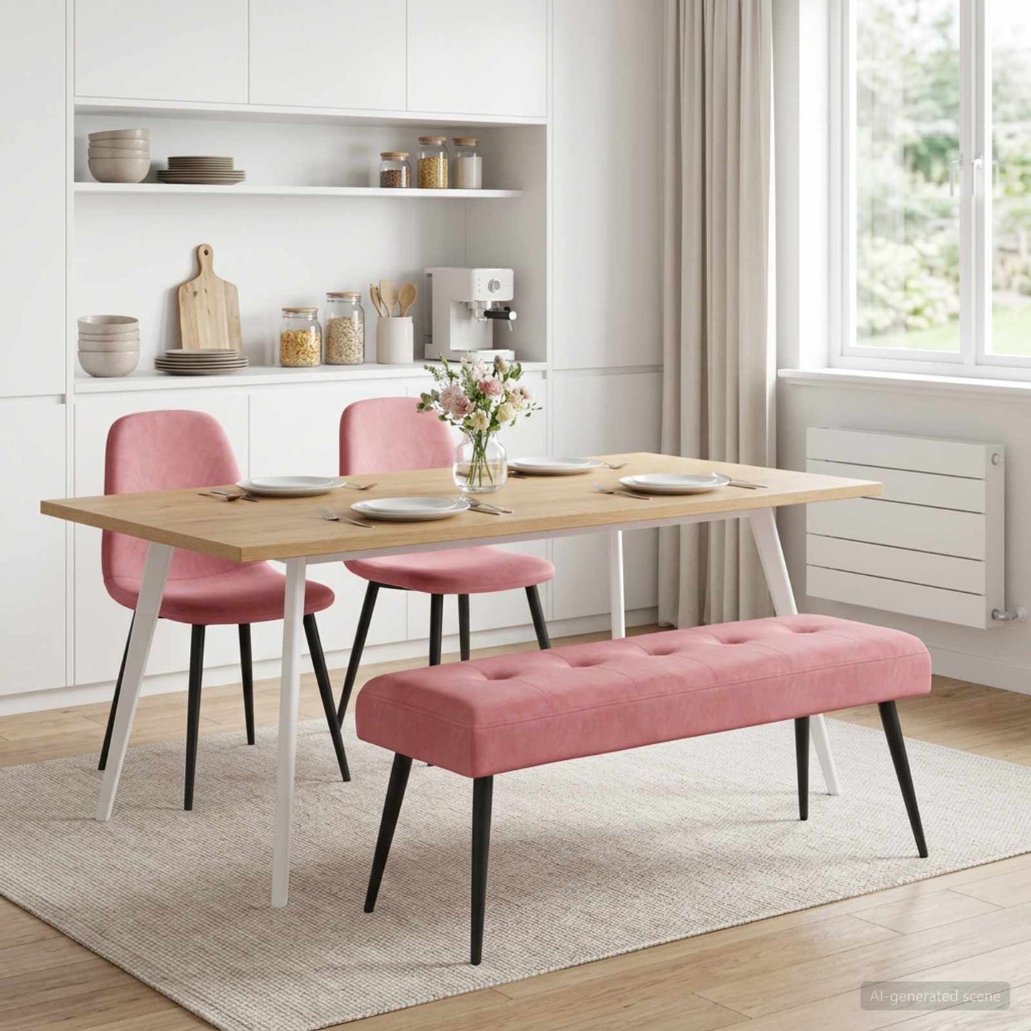vidaXL Πάγκος με κουμπωτές επιφάνειες Ροζ 110 x 40 x 46 cm Βελούδο