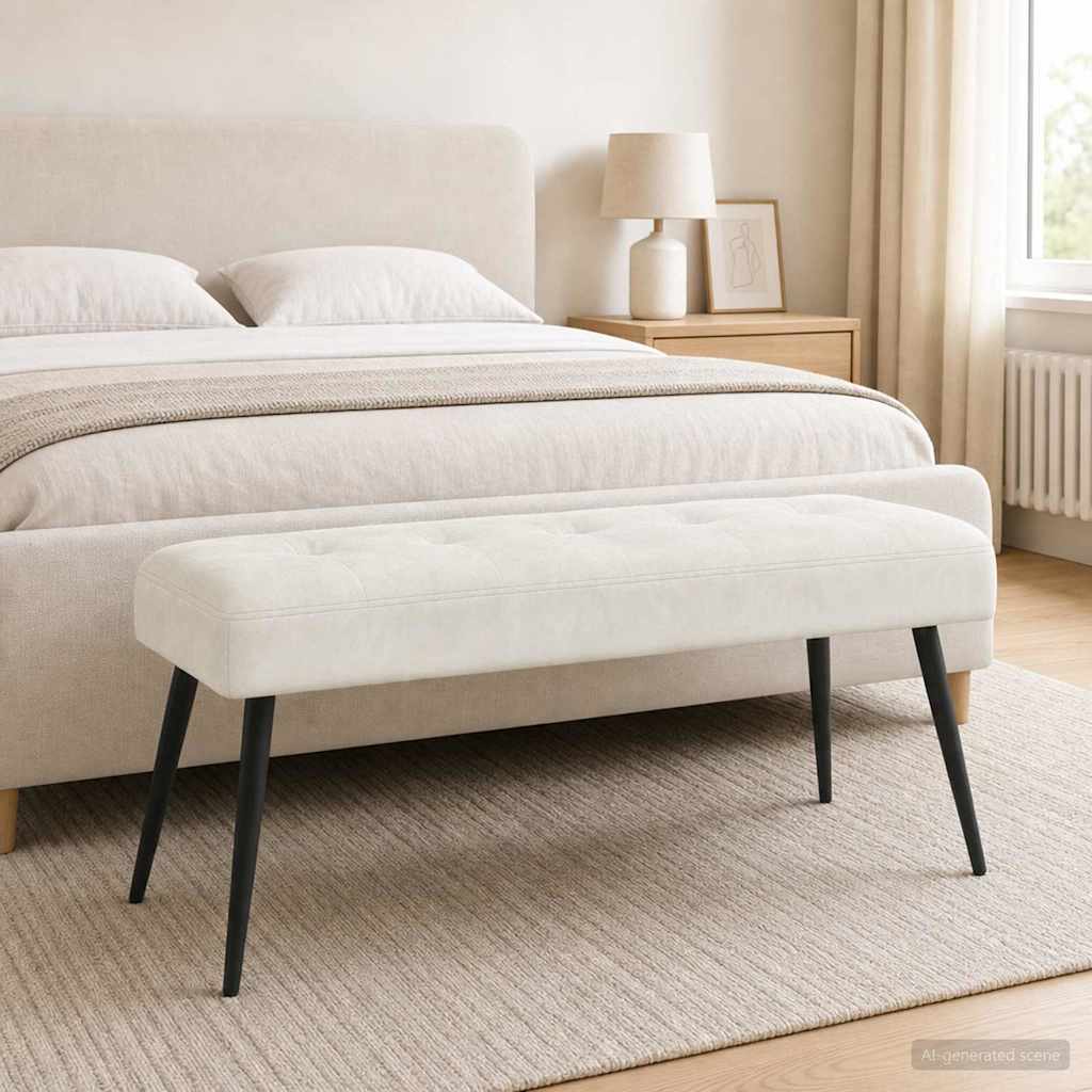 vidaXL Πάγκος με κουμπωτές επιφάνειες Κρεμ 110 x 40 x 46 cm Βελούδο