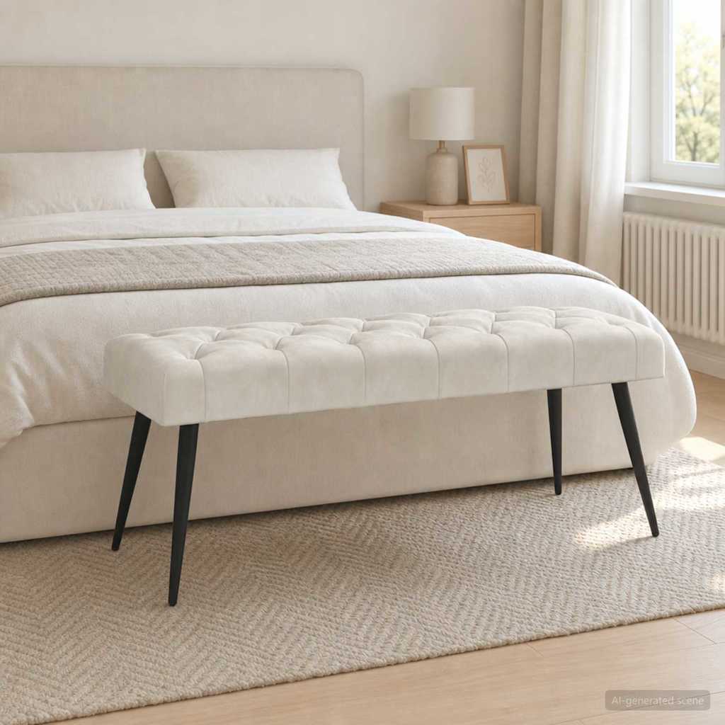 vidaXL Πάγκος με κουμπωτές επιφάνειες Κρεμ 110 x 40 x 46 cm Βελούδο