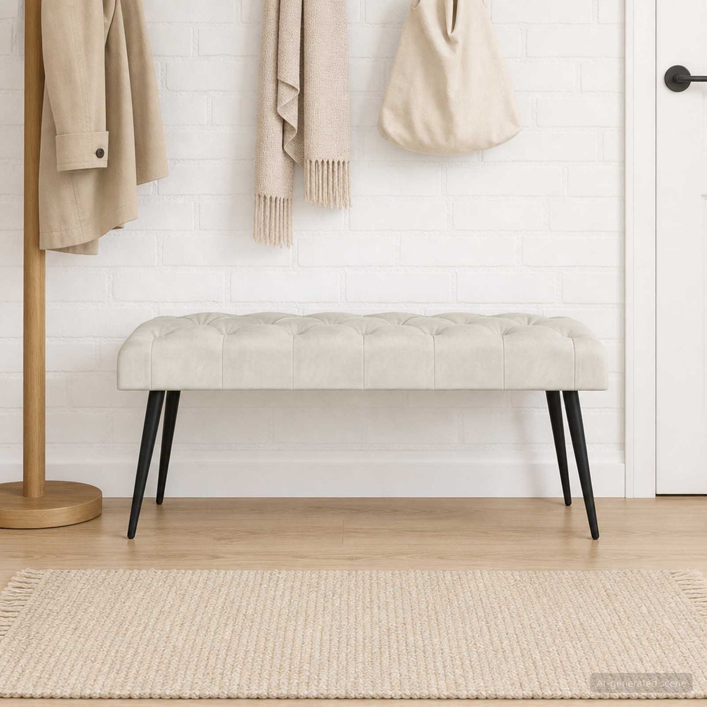 vidaXL Πάγκος με κουμπωτές επιφάνειες Κρεμ 110 x 40 x 46 cm Βελούδο