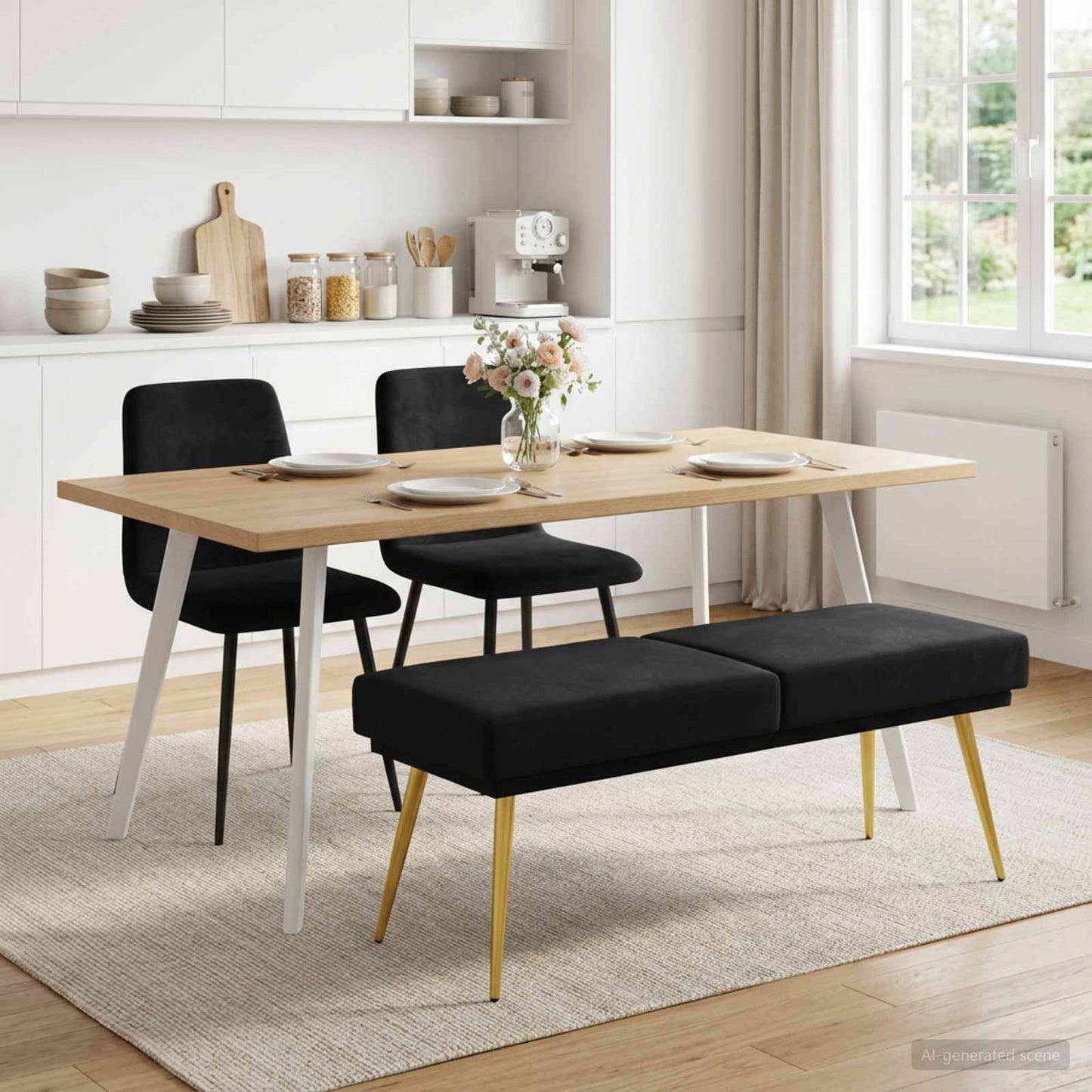 vidaXL Διπλή Επίστρωση Πάγκος Μαύρο 120 x 45 x 46 εκ Βελούδο