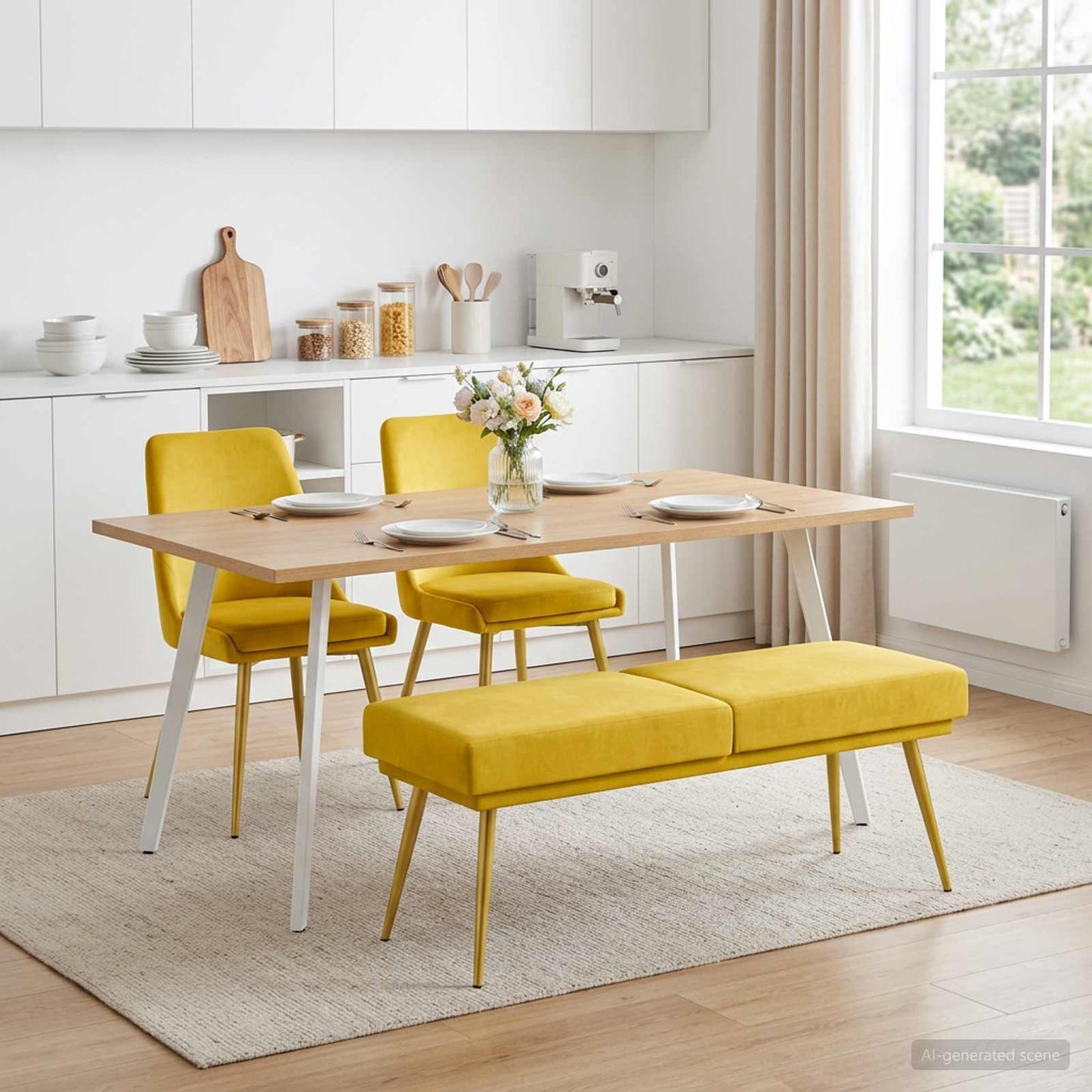 vidaXL Διπλή Επίστρωση Πάγκος Κίτρινο 120 x 45 x 46 εκ Βελούδο