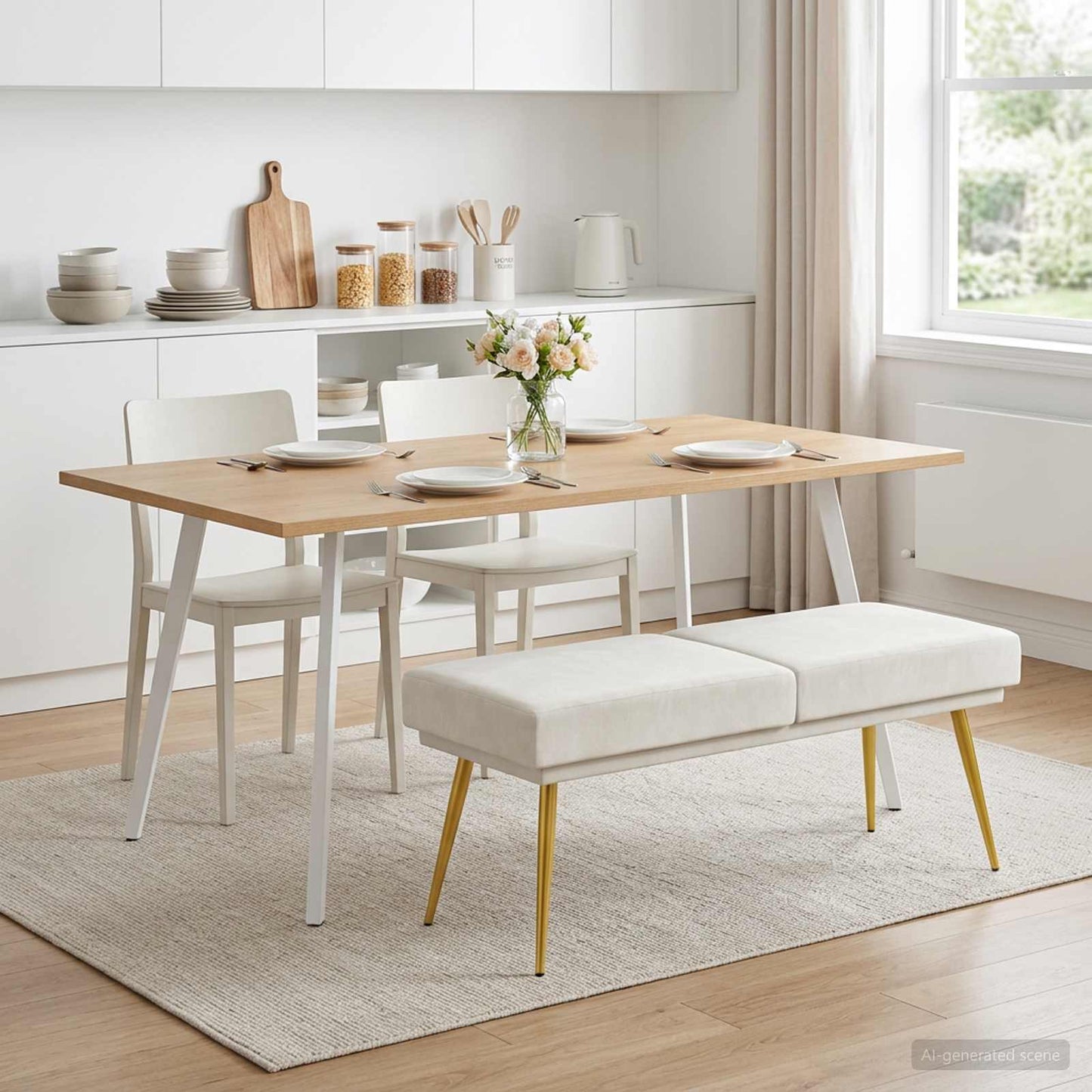 vidaXL Διπλή Επίστρωση Πάγκος Κρεμ 120 x 45 x 46 εκ Βελούδο
