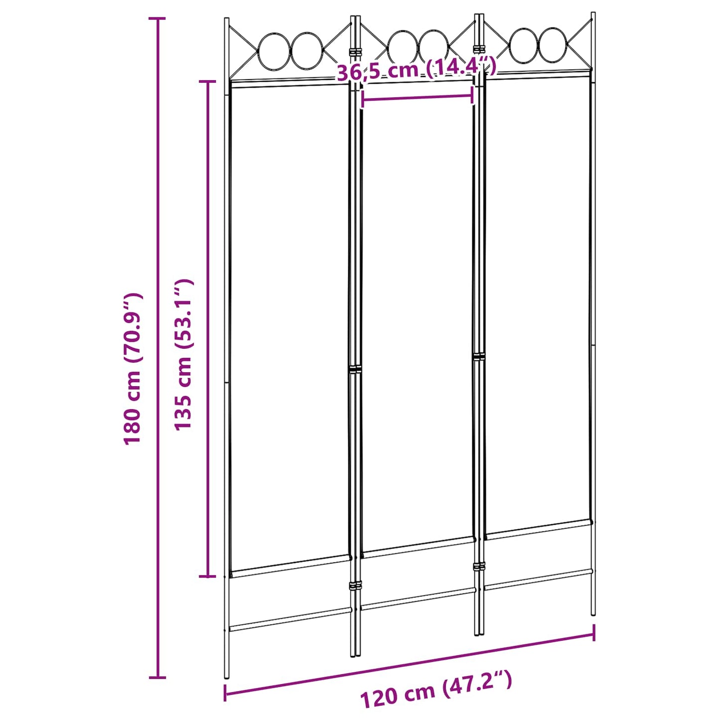 vidaXL 3-Panel Room Divider Μπεζ 120 x 180 cm Ύφασμα