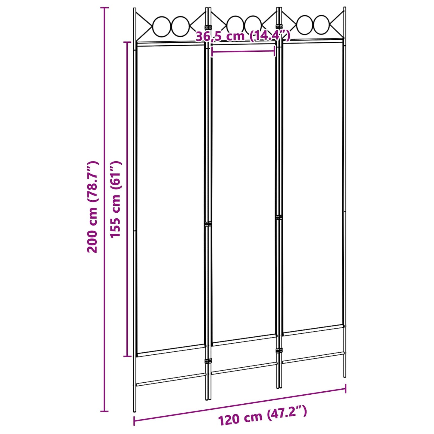 vidaXL 3-Panel Room Divider Μπεζ 120 x 200 cm Ύφασμα