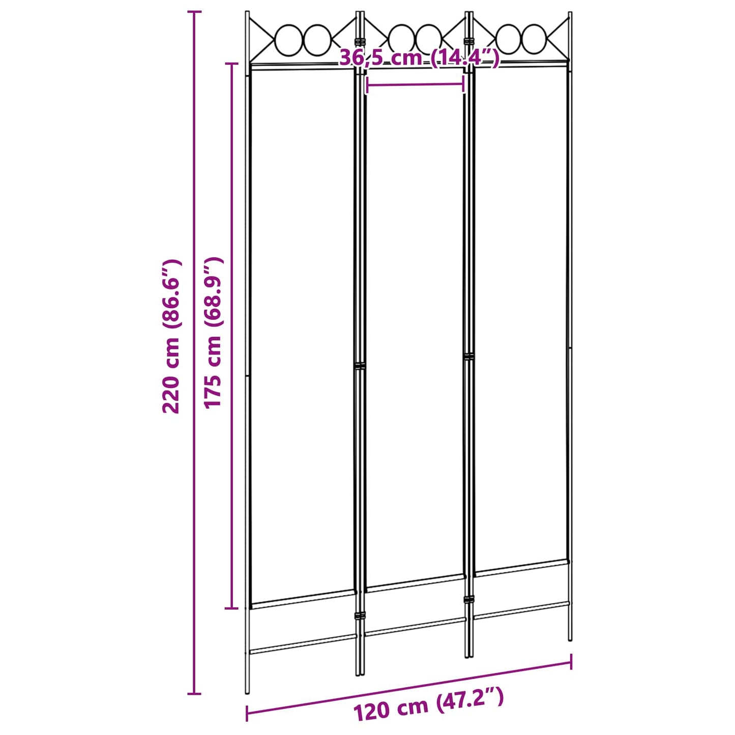 vidaXL 3-Panel Room Divider Μπεζ 120 x 220 cm Ύφασμα