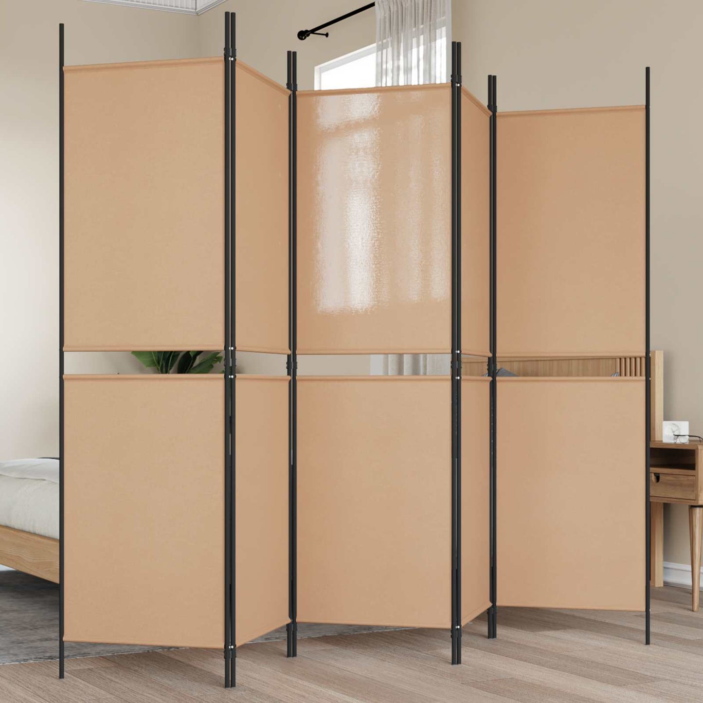 vidaXL 5-Panel Room Divider Μπεζ 250 x 180 cm Ύφασμα