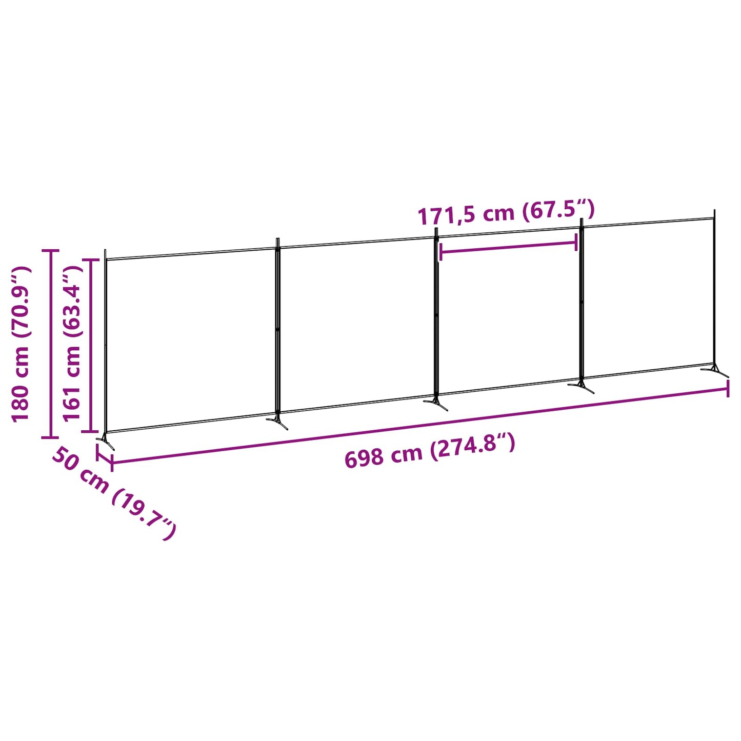 vidaXL 4-Πίνακας Διαχωριστικός Μπεζ 698 x 180 cm Ύφασμα