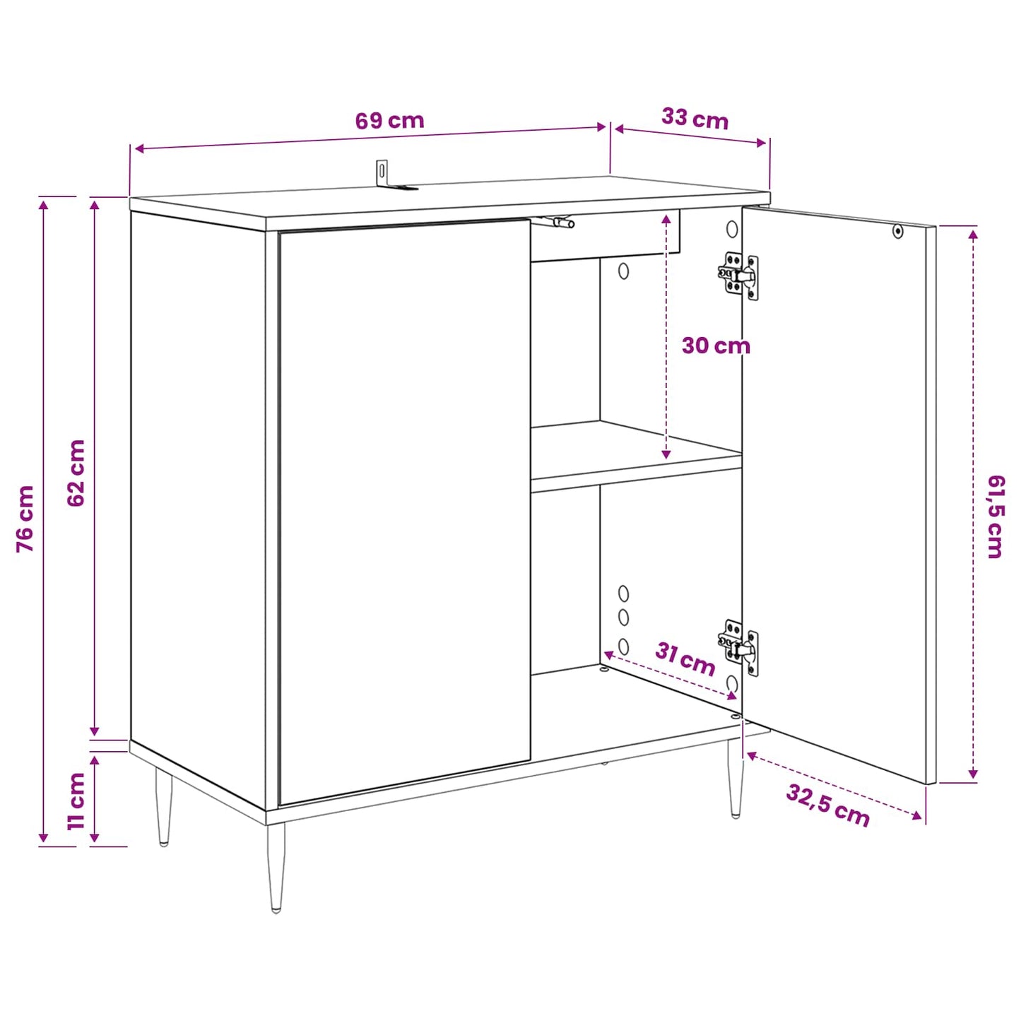 vidaXL Πλαϊνό γραφείο ESSEN Μαύρη Δρυς 69 x 33 x 76 εκ.