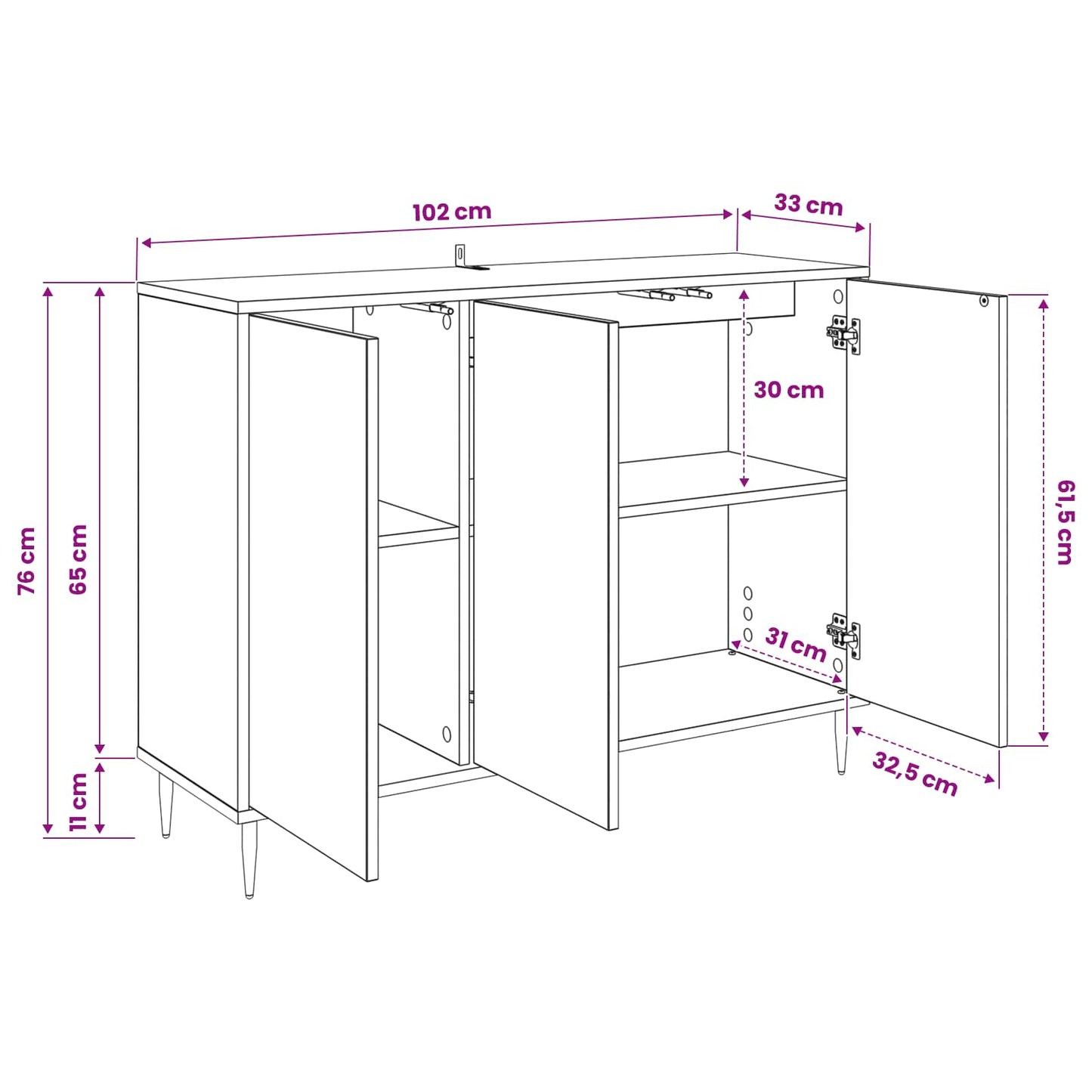vidaXL Πλαϊνό γραφείο GELEEN Μαύρη Δρυς 102 x 33 x 76 εκ.